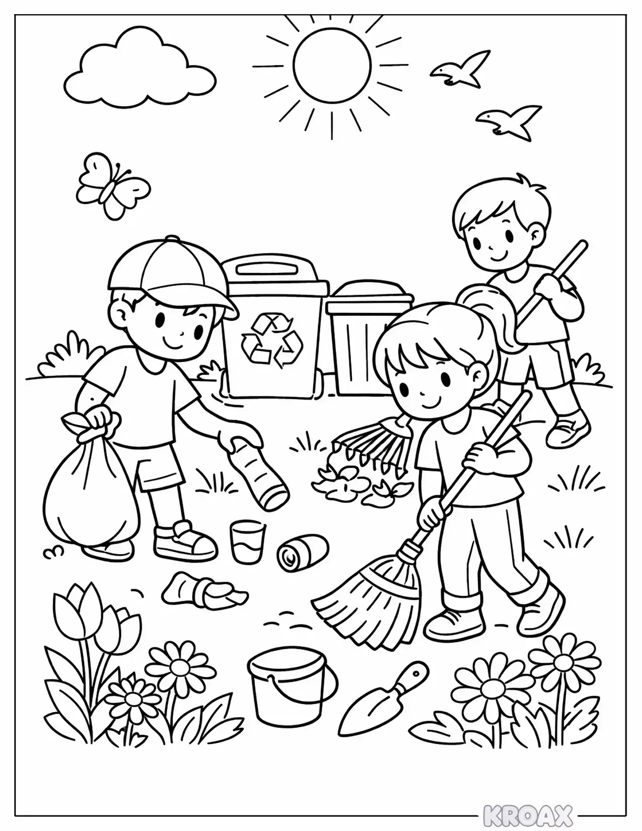 easy spring garden cleanup printable coloring page