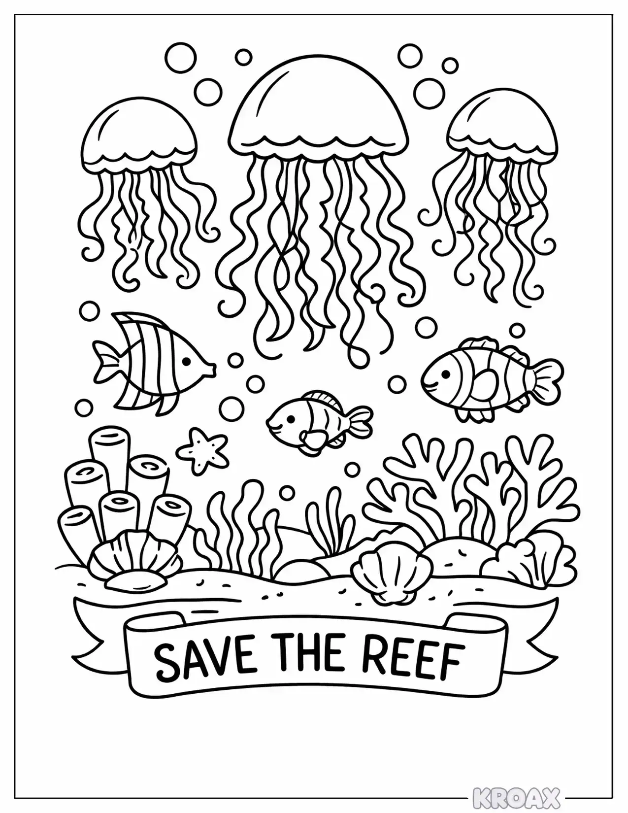 jellyfish cloud reef ecosystem printable coloring page