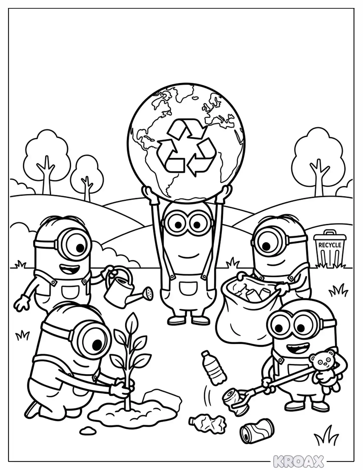 minion team saving planet green printable coloring page