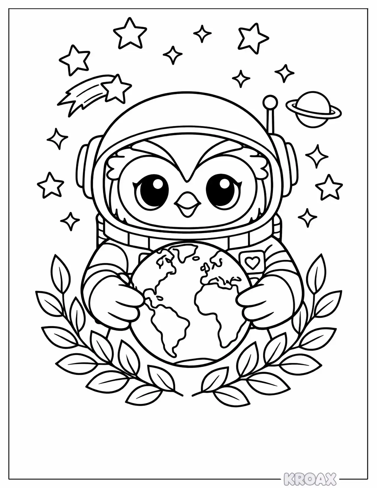owl astronaut protecting green planet printable coloring page