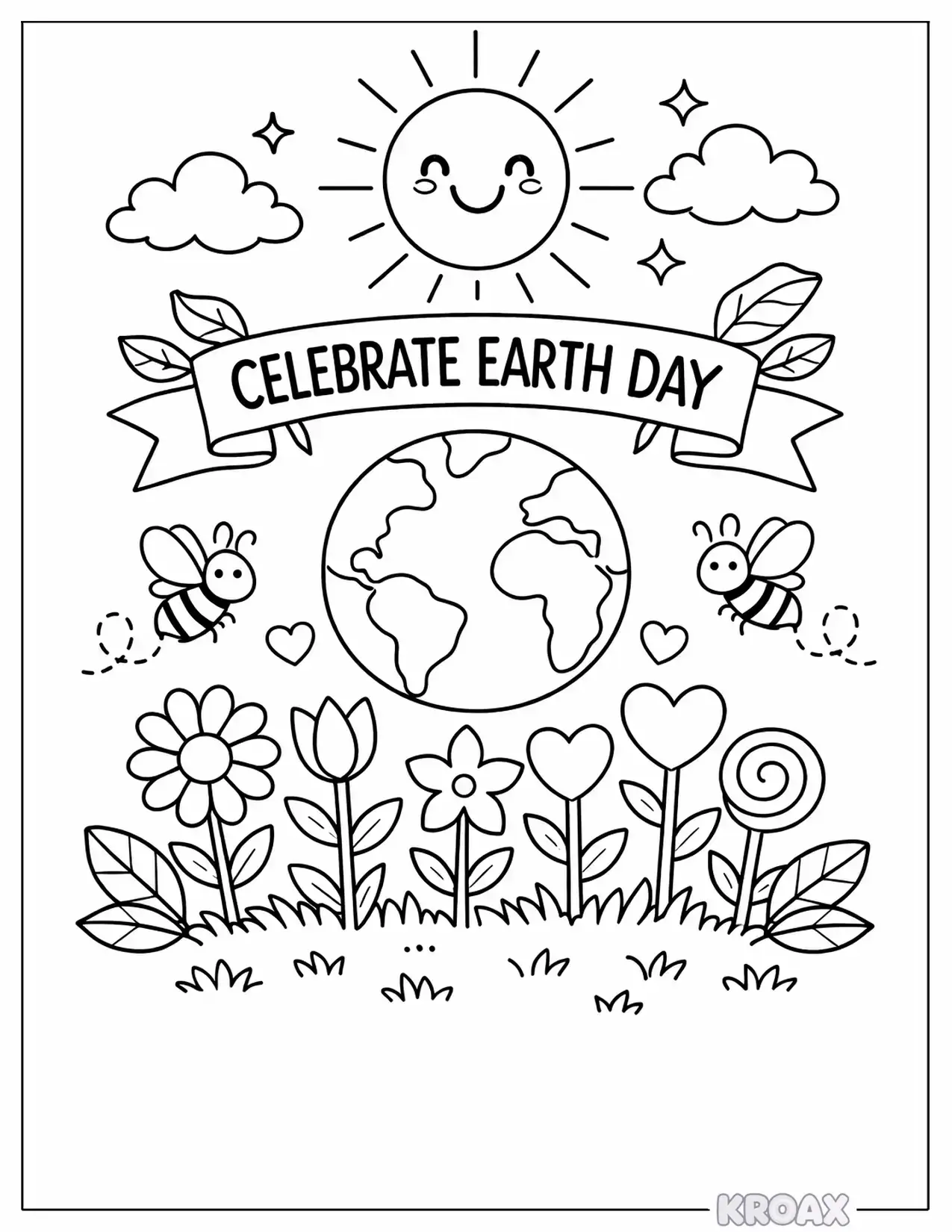 rainbow flower meadow celebration printable coloring page