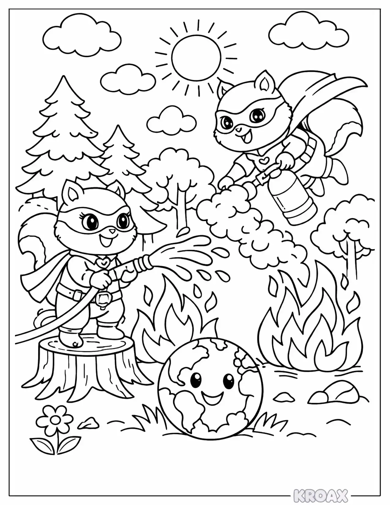 superhero squirrels saving the forest printable coloring page