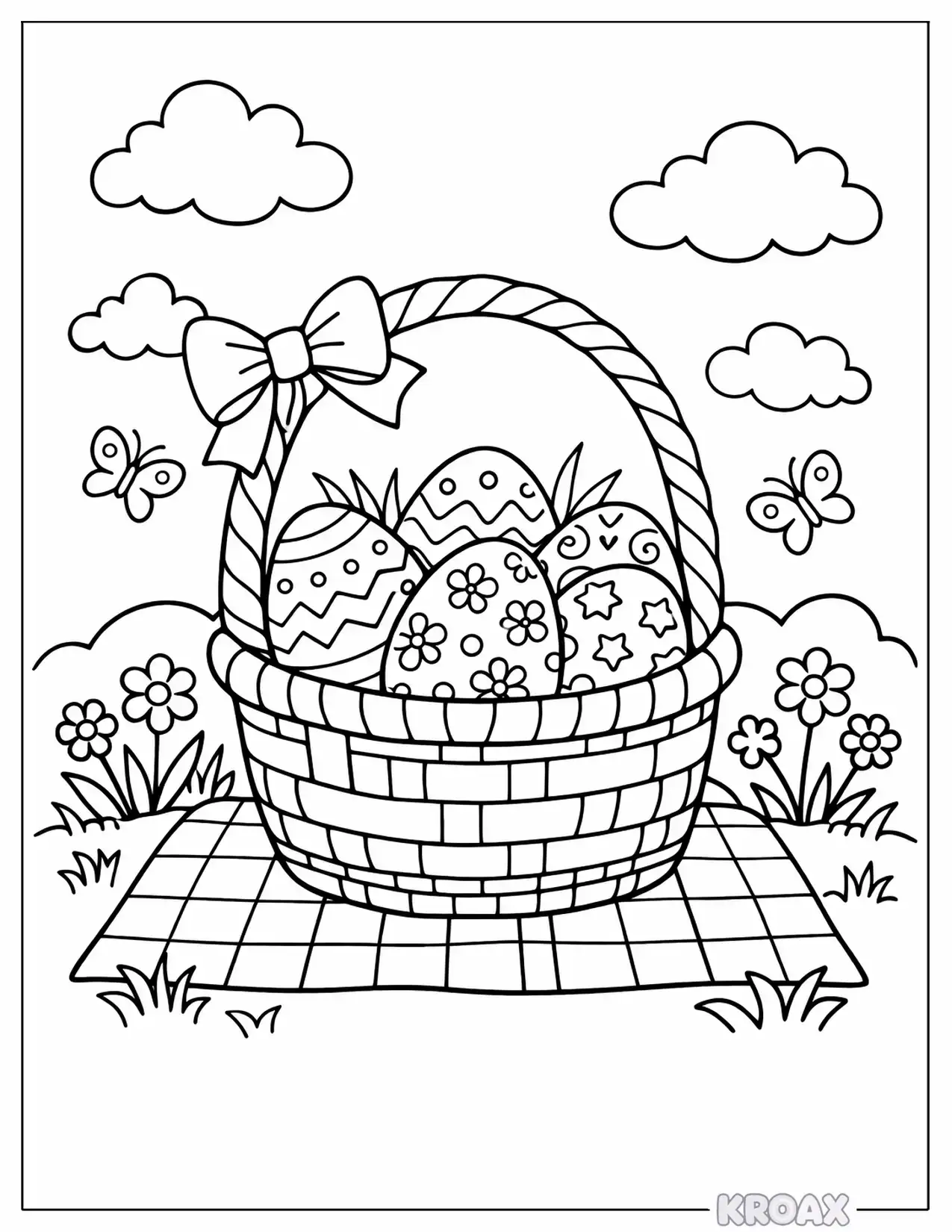 easter picnic basket with eggs printable coloring page