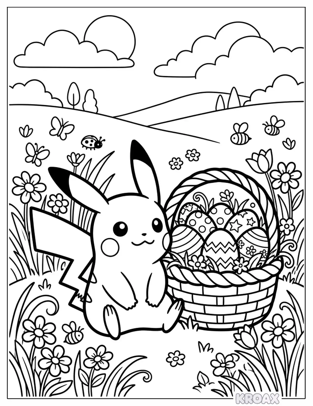 pikachu easter basket printable coloring page