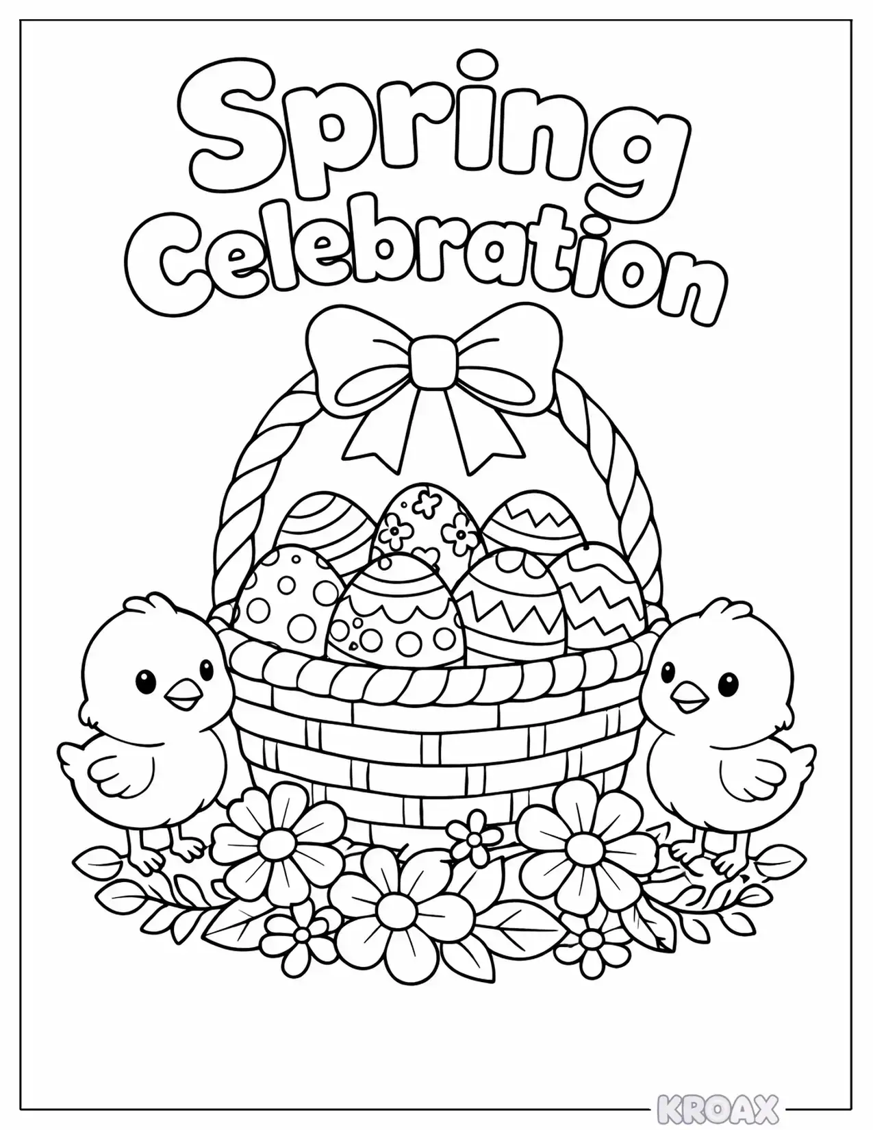 spring celebration basket with chicks printable coloring page