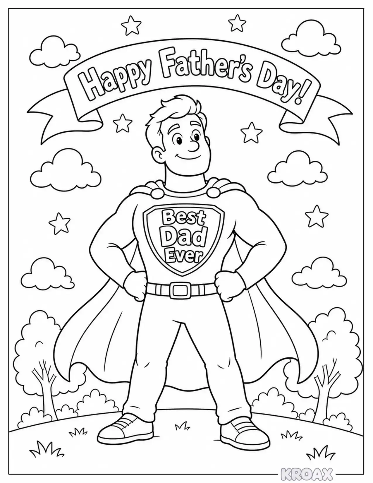 best dad ever with superhero cape printable coloring page