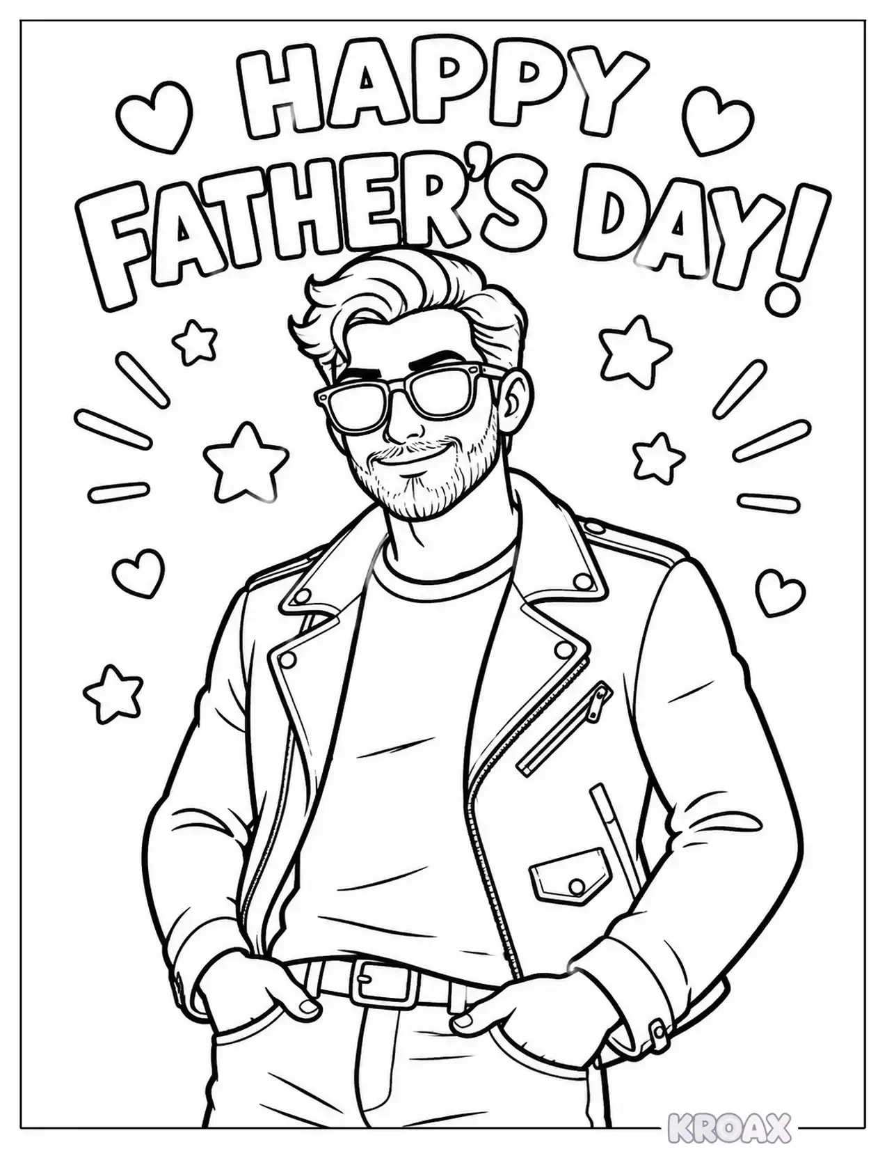 cool dad wearing sunglasses and jacket printable coloring page