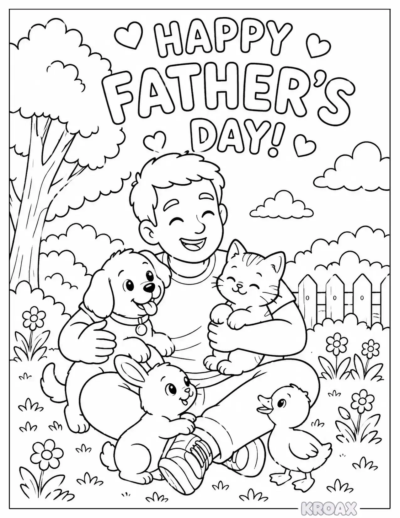 cute dad and baby animal friends printable coloring page