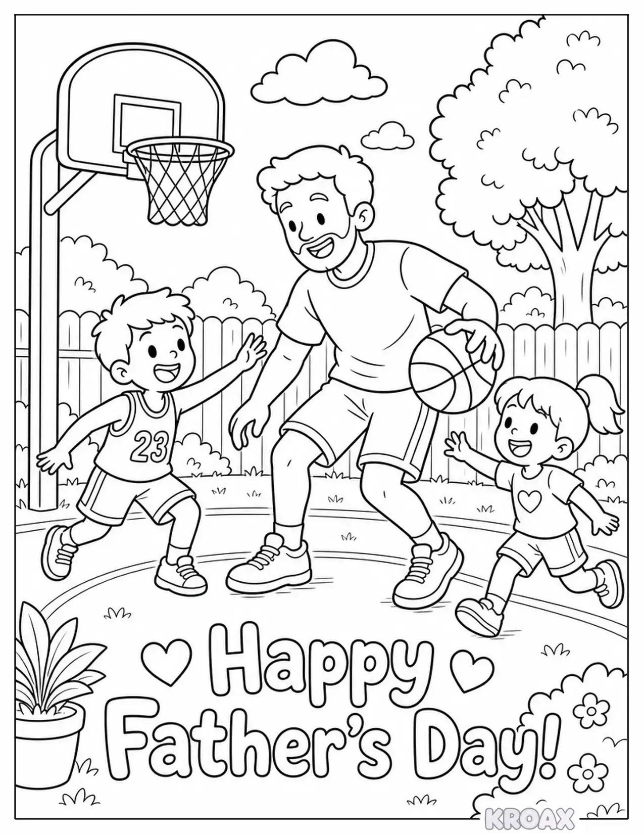 dad s backyard basketball game printable coloring page