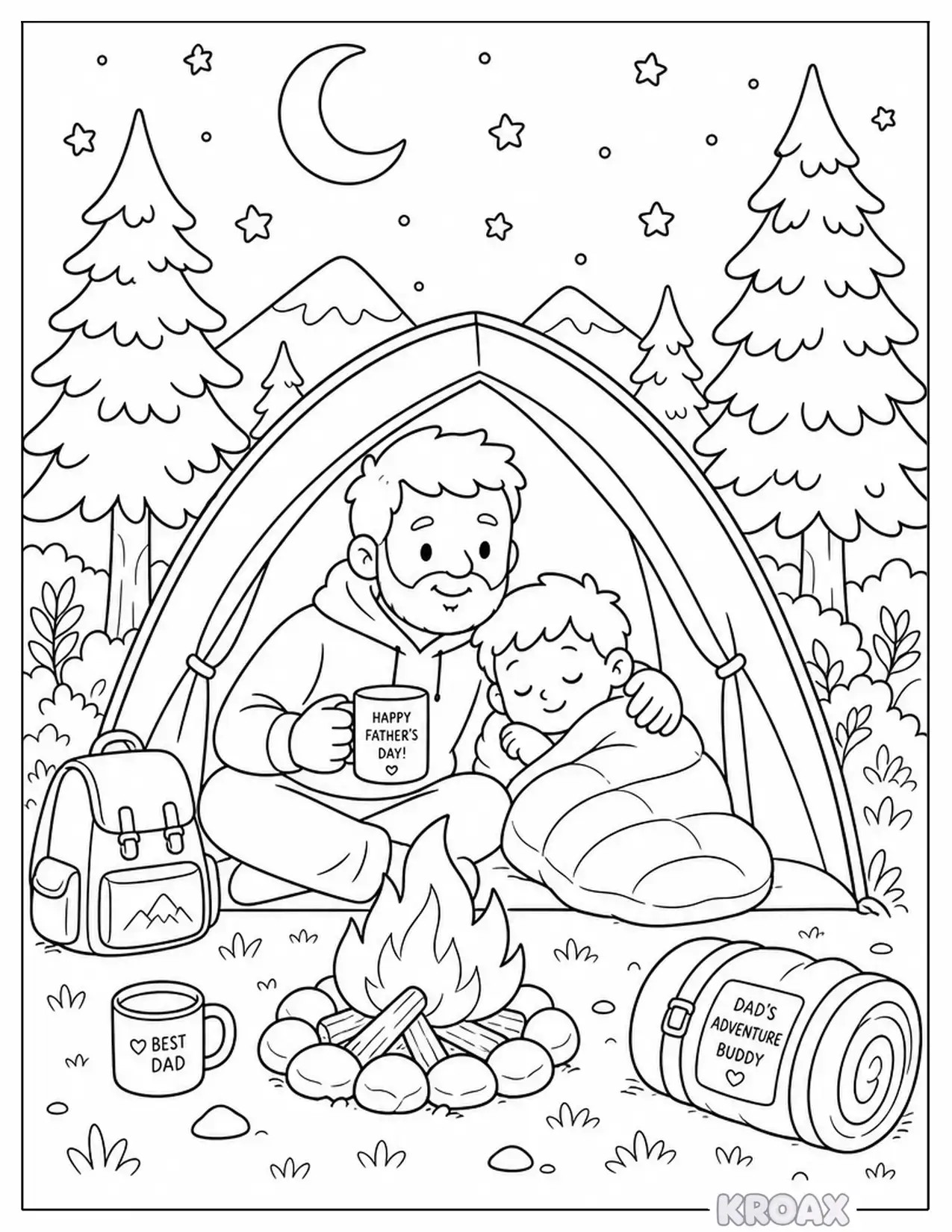 dad s camping adventure under the stars printable coloring page