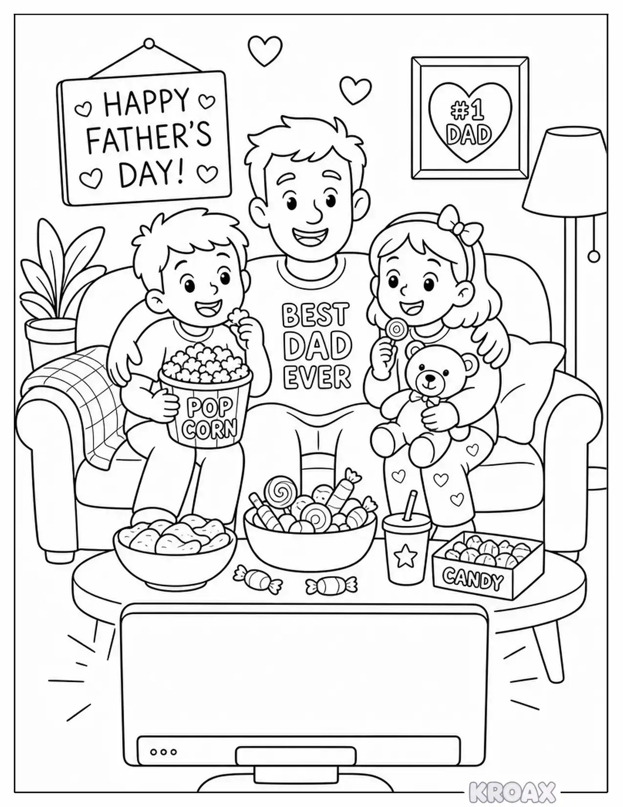 dad s movie night popcorn party printable coloring page