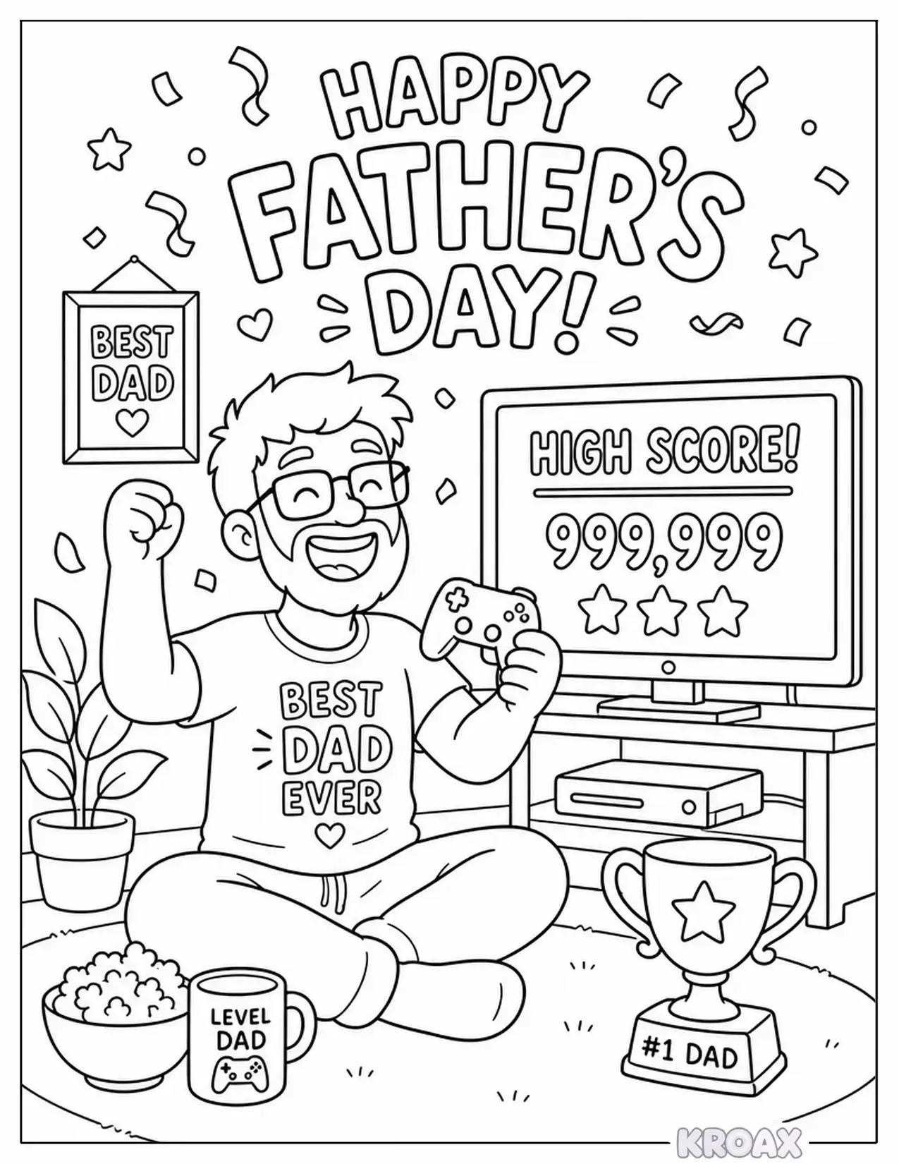 dad s video game high score victory printable coloring page