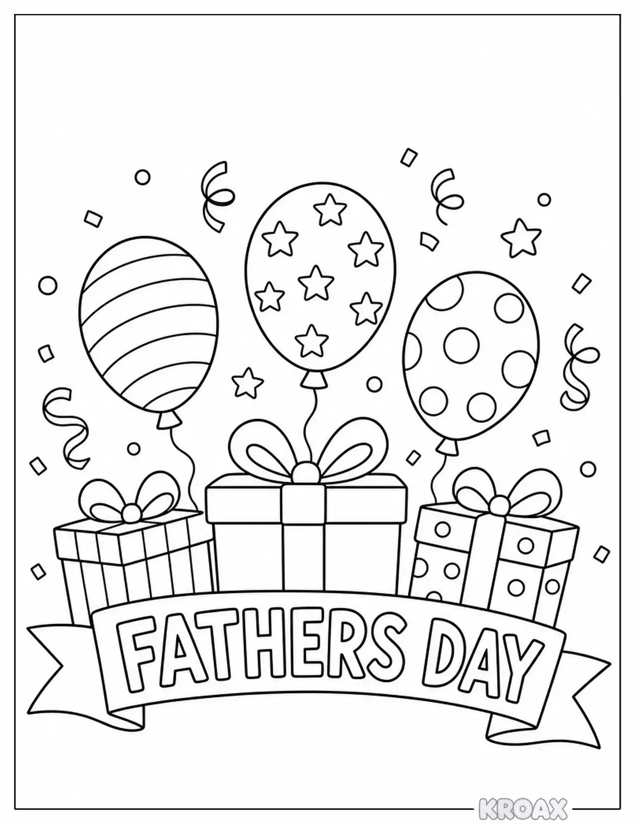 father s day corner with balloons and confetti printable coloring page