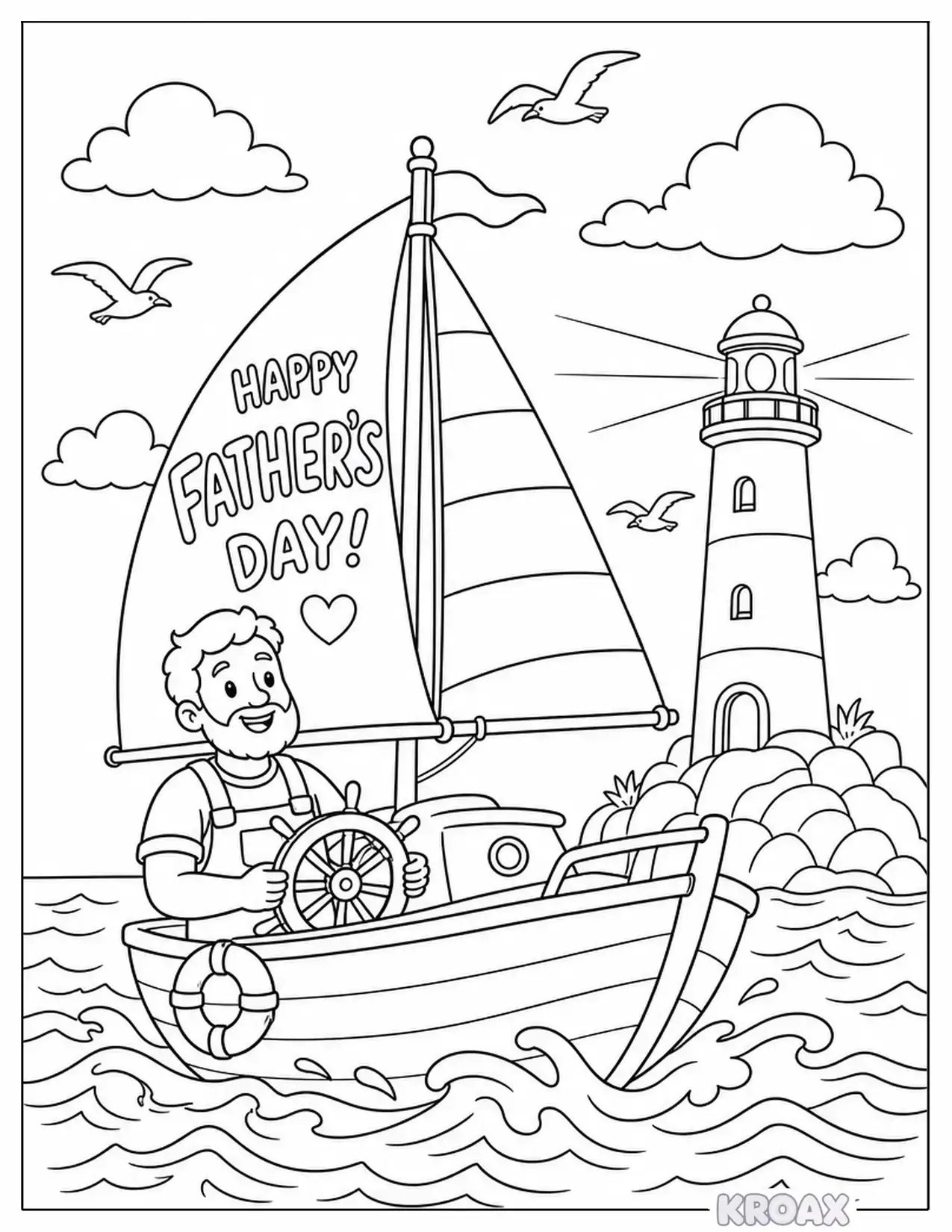 father s day lighthouse and sailing adventure printable coloring page