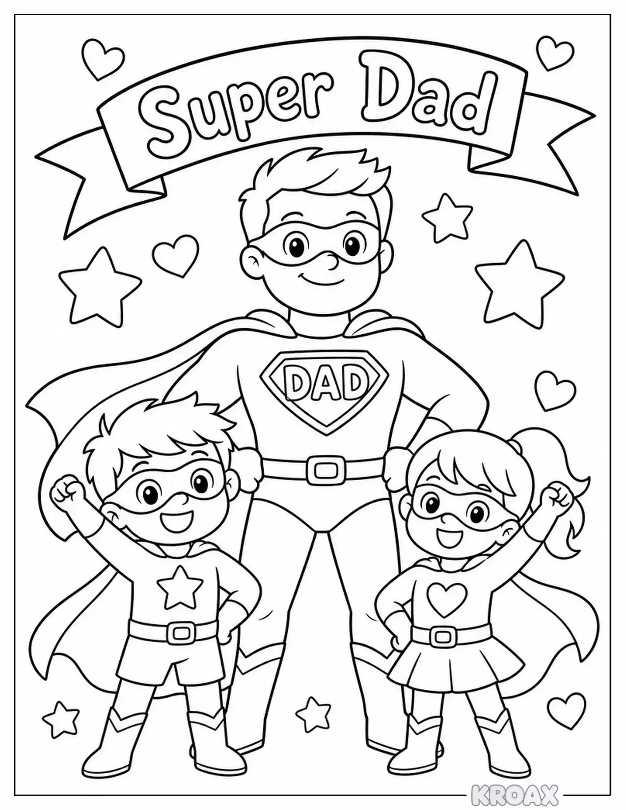 father s day superhero team portrait printable coloring page