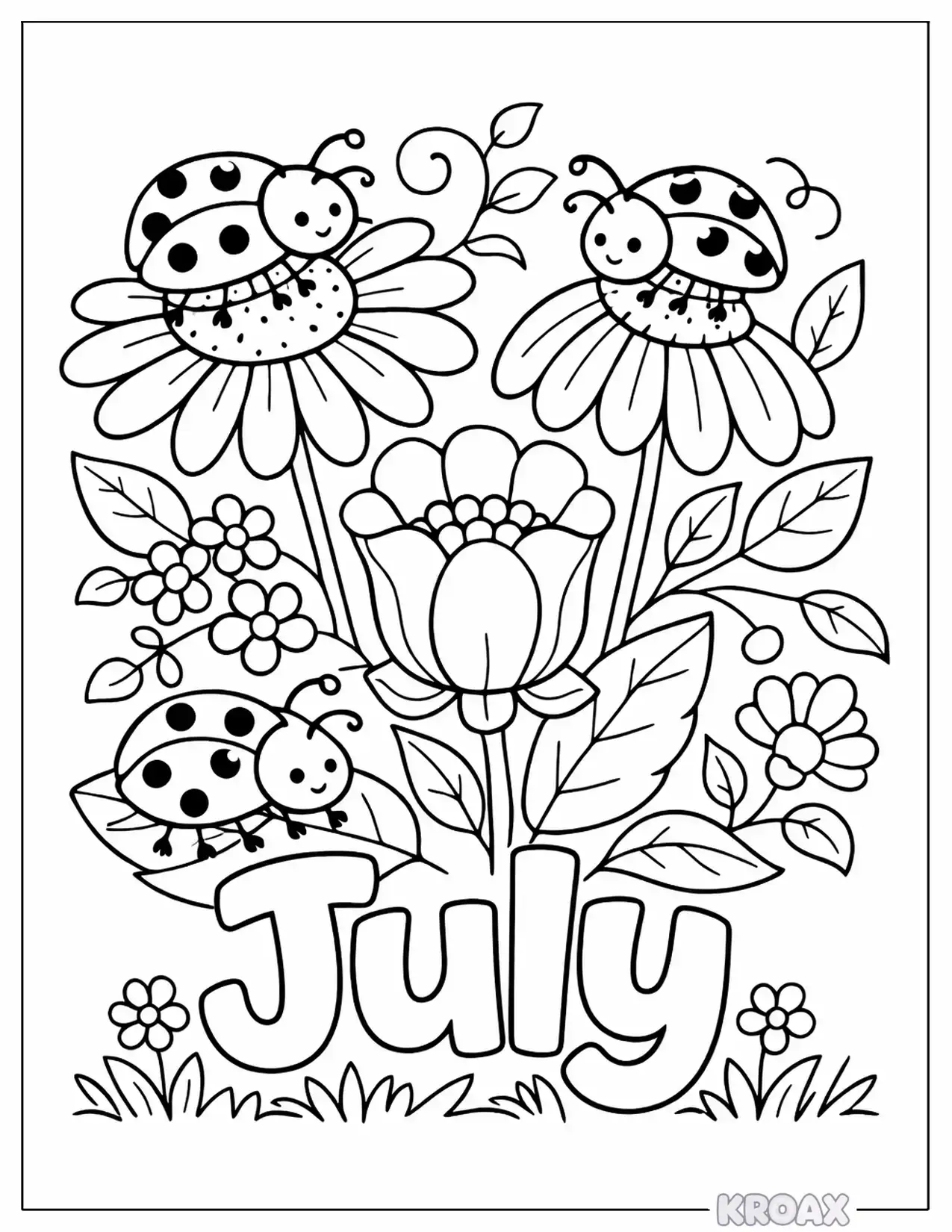 cute ladybugs on summer flowers printable coloring page
