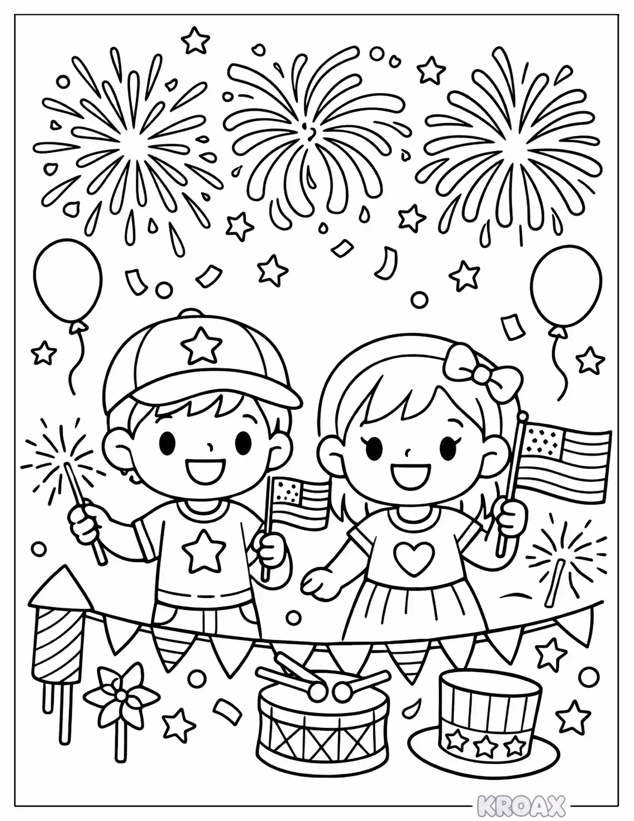 july fourth sparkler celebration with kids printable coloring page