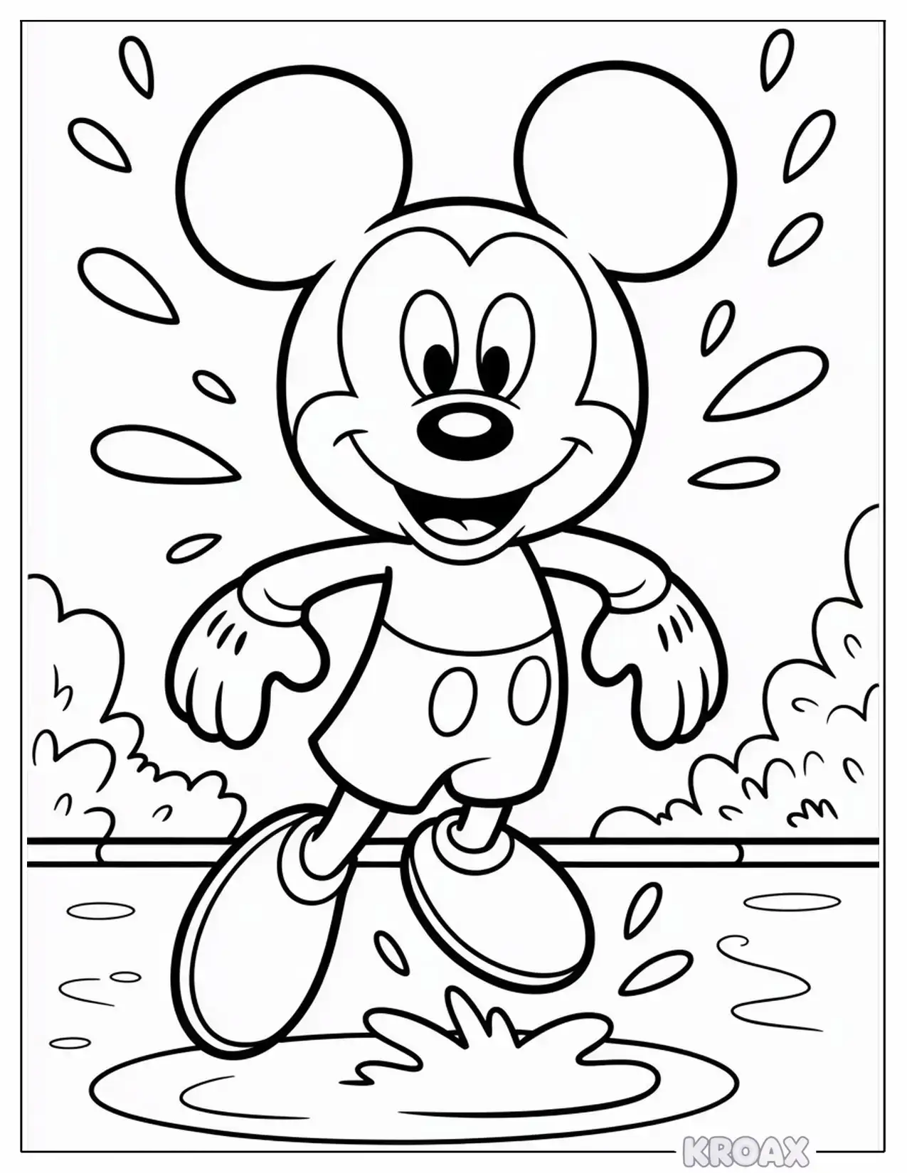 mickey mouse splashing in pool water printable coloring page