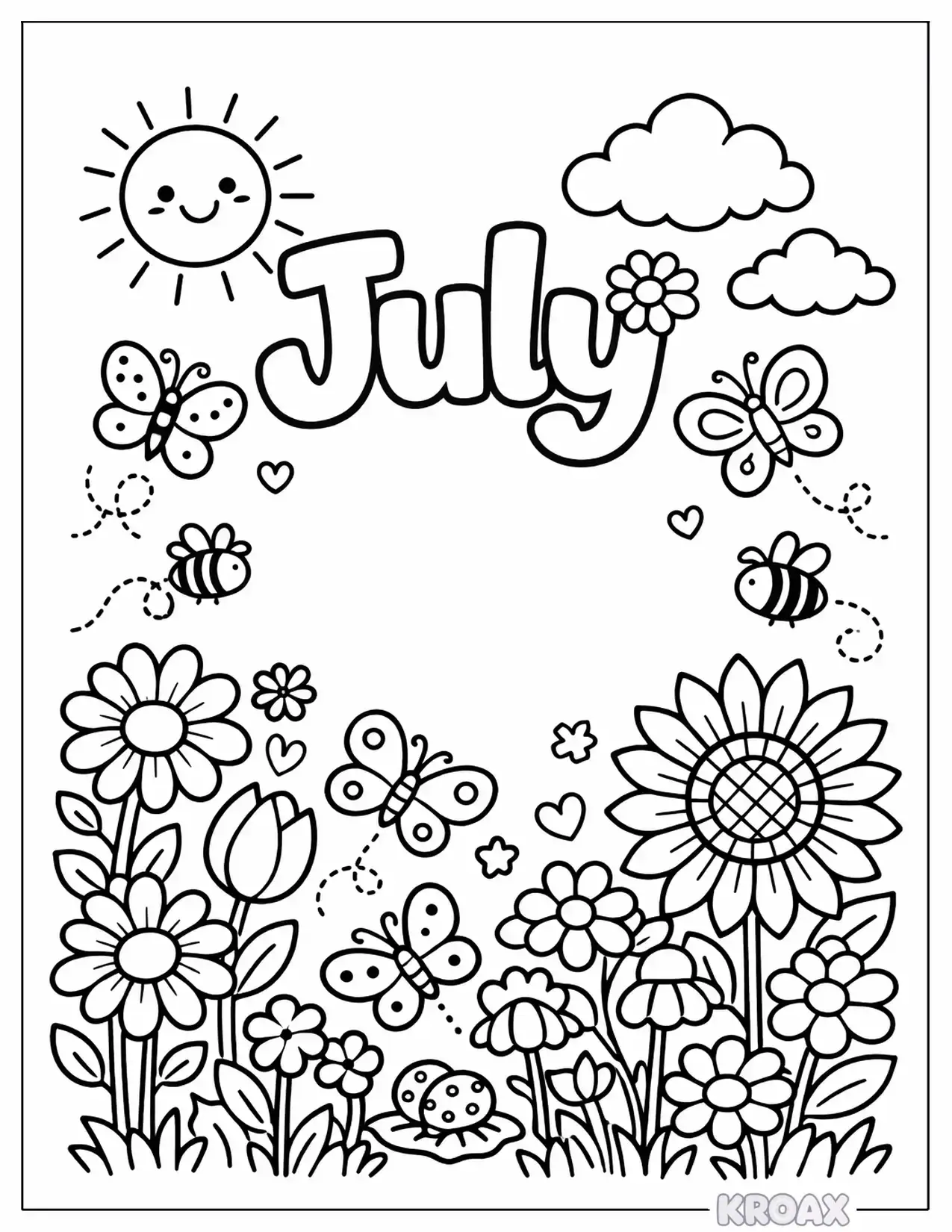 summer butterfly garden in bloom printable coloring page
