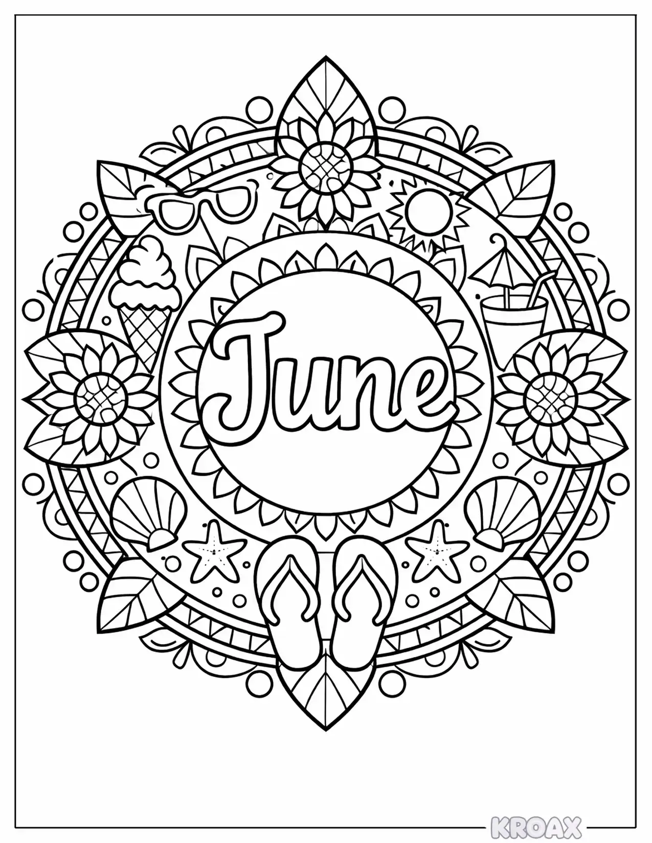 calm mandala with summer petals printable coloring page