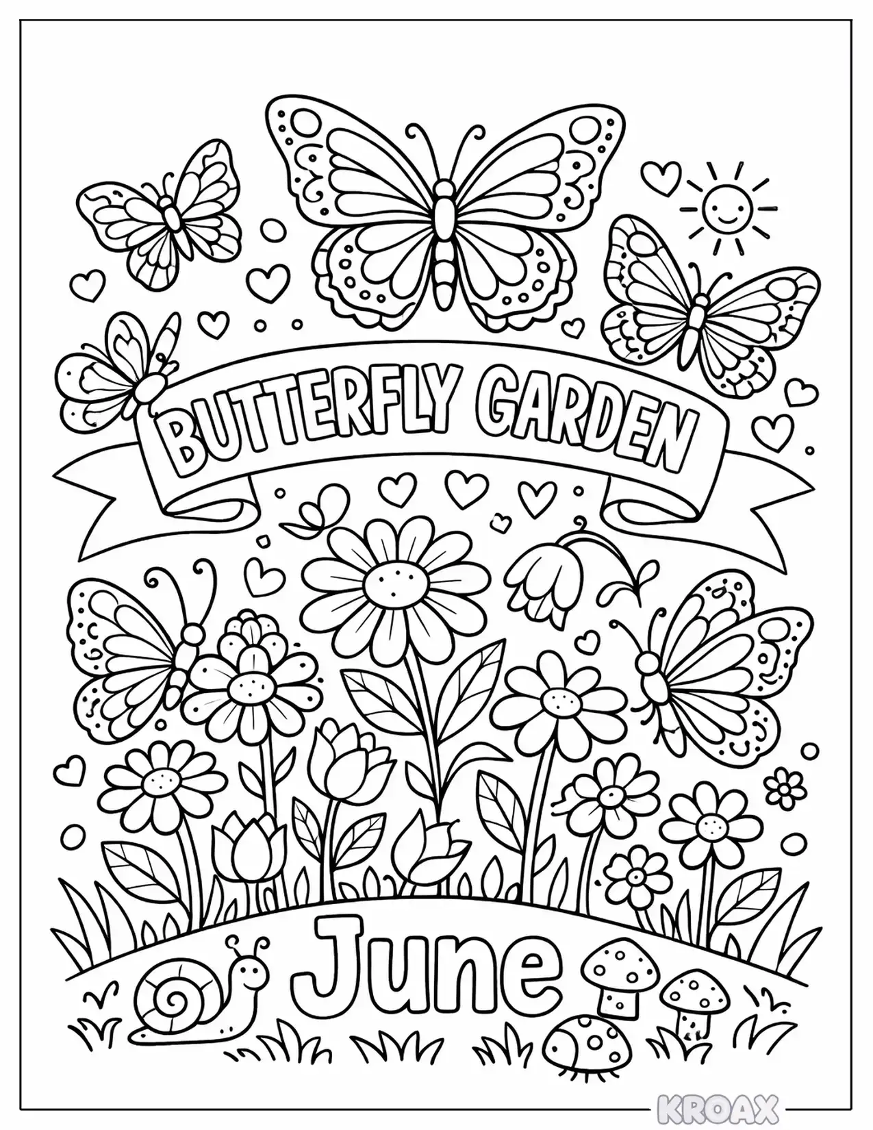 cute butterfly garden banner printable coloring page