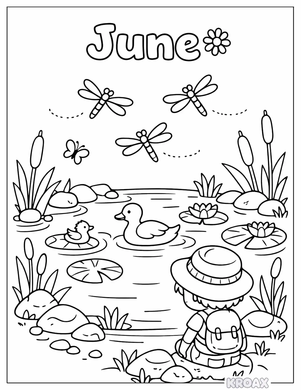 dragonfly pond discovery scene printable coloring page