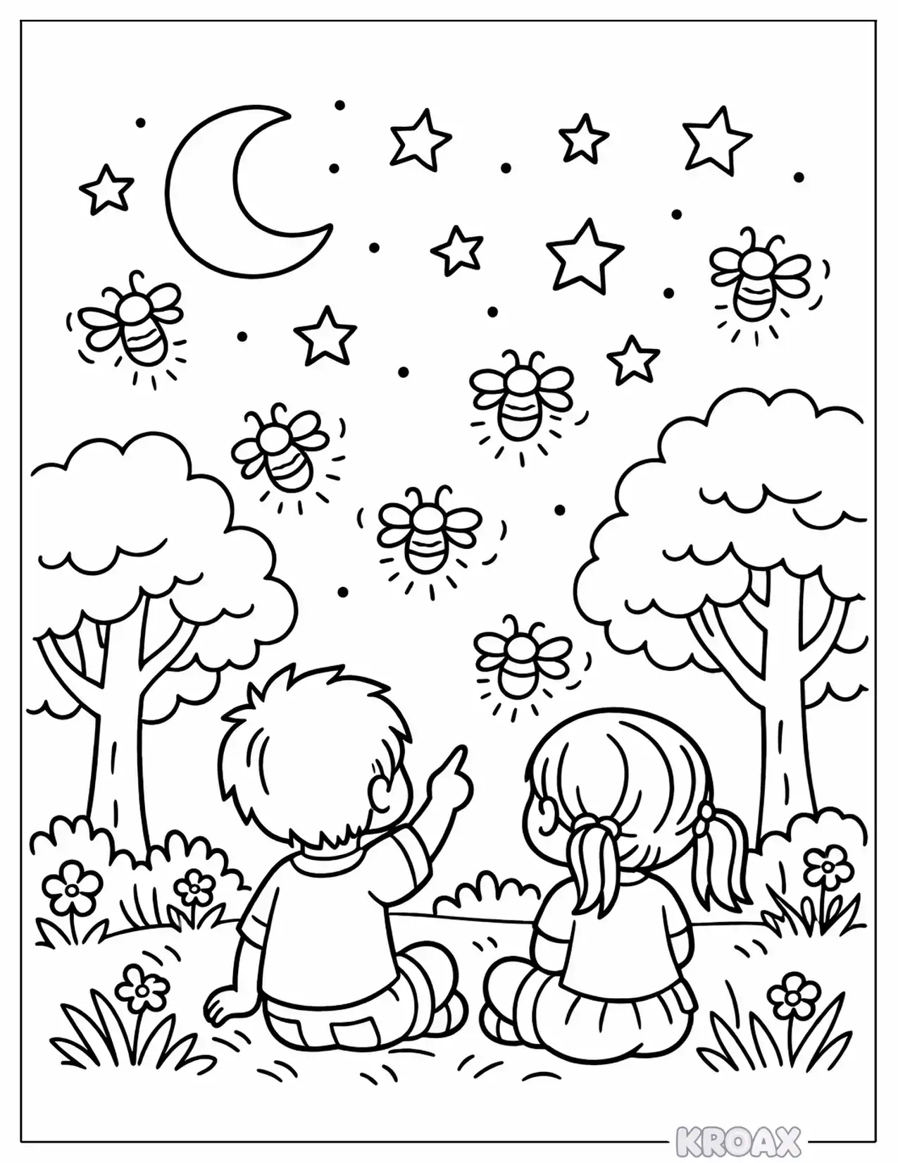 fireflies dancing in the night sky printable coloring page
