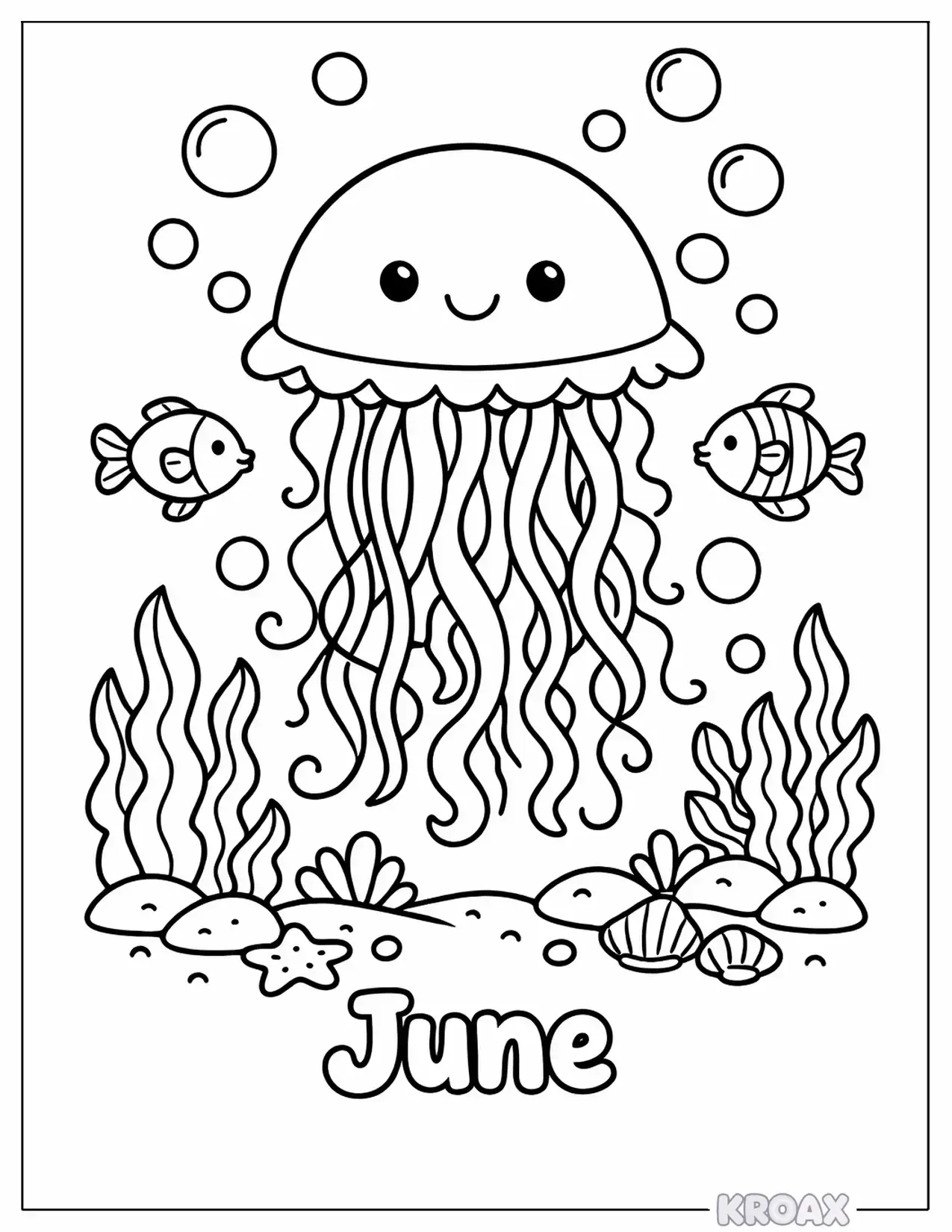 jellyfish and bubbles underwater scene printable coloring page