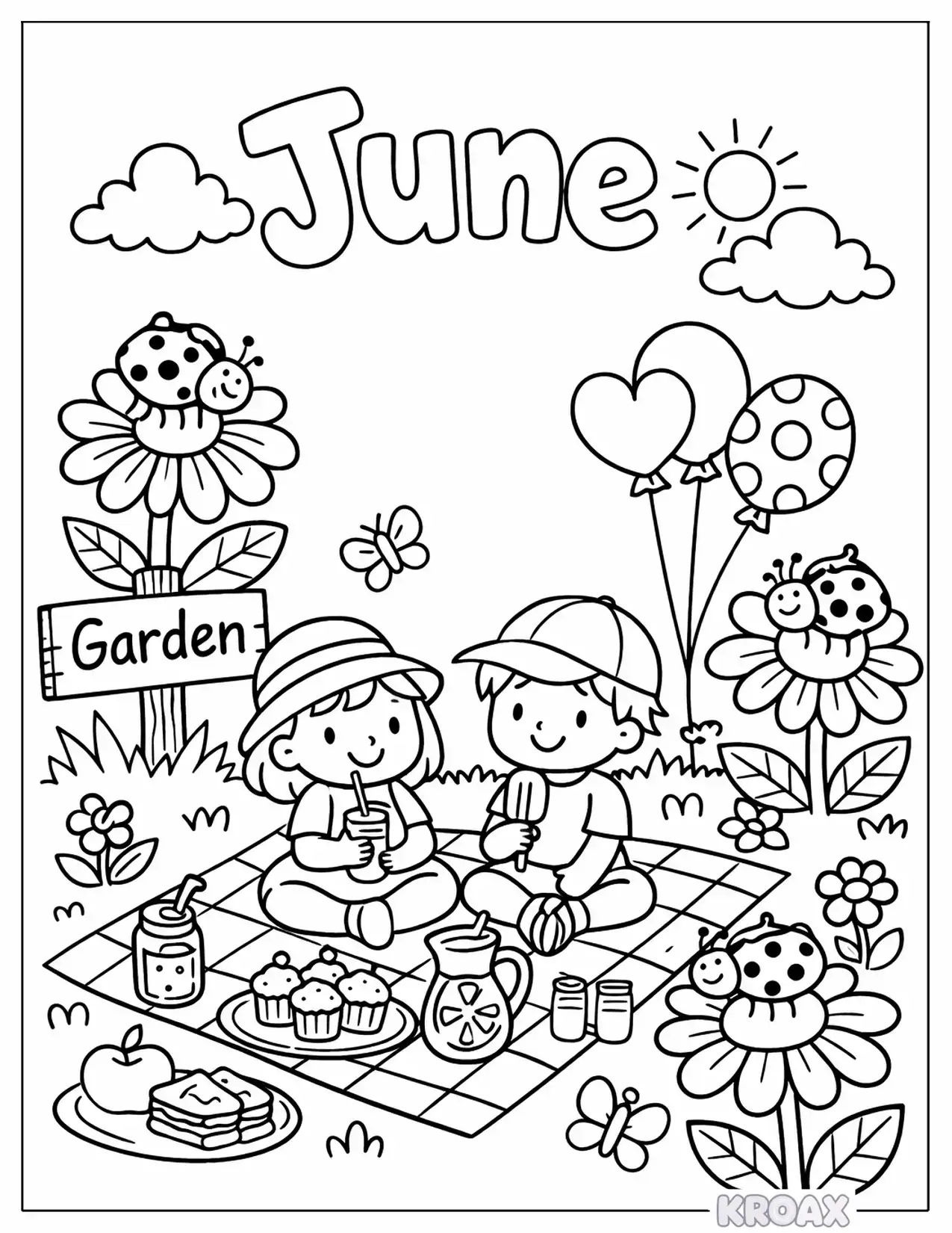 june garden party with ladybugs printable coloring page