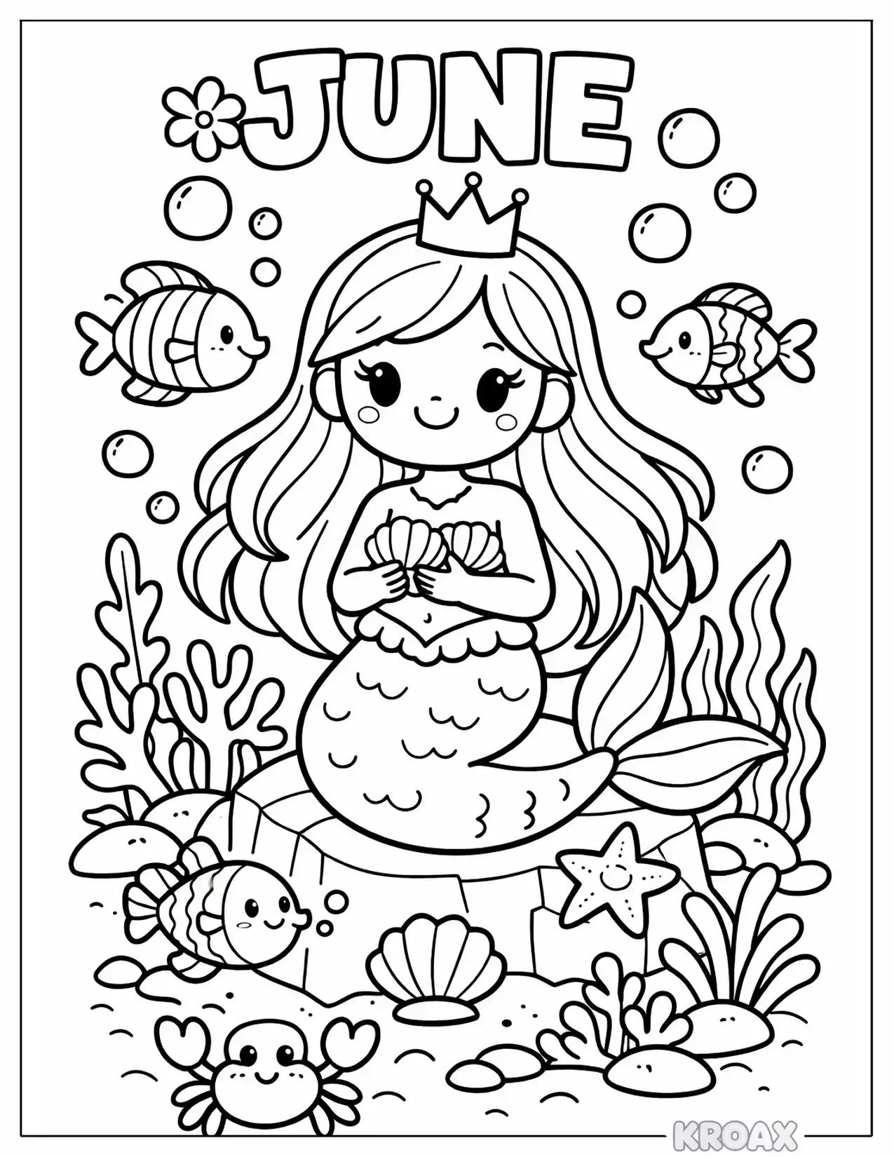 mermaid princess under the sea printable coloring page