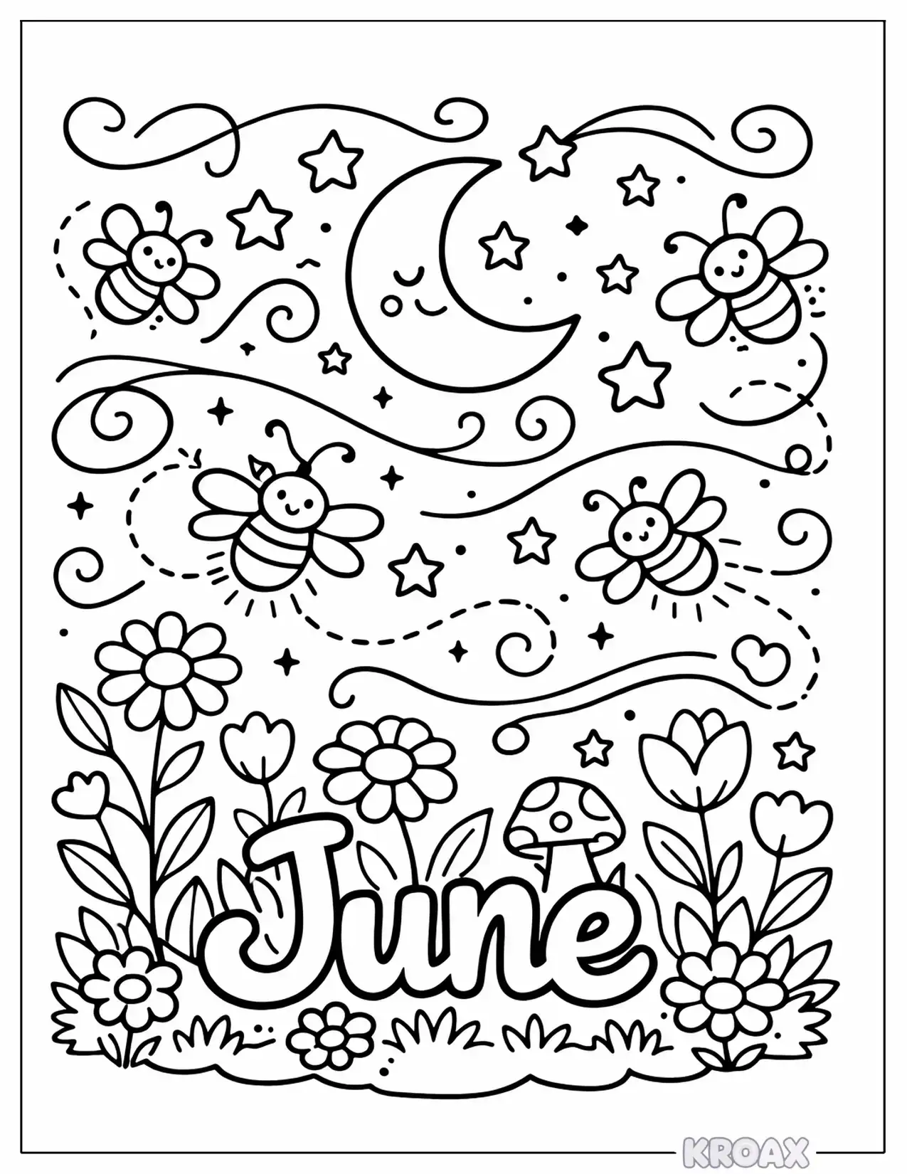 moonlight firefly dance pattern printable coloring page