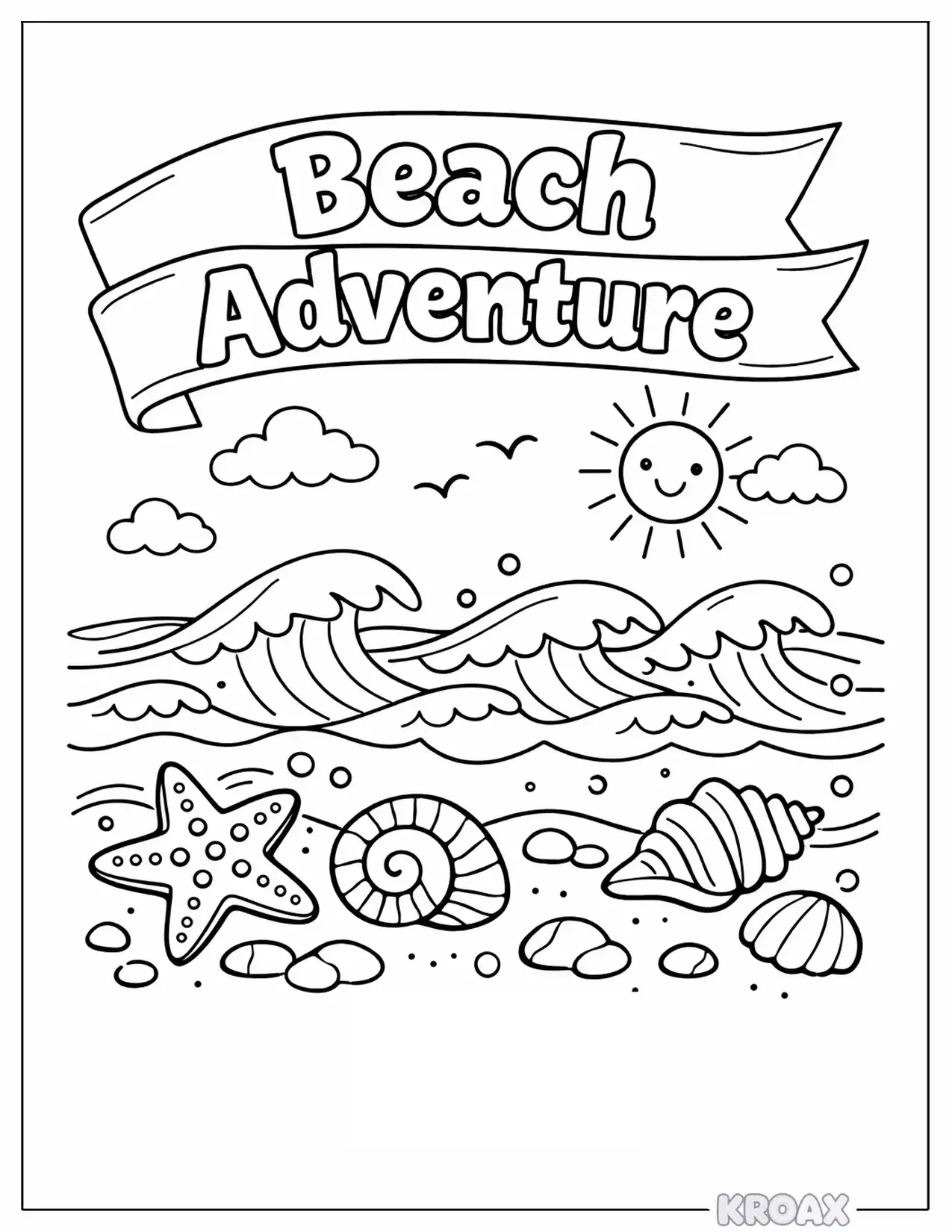 ocean waves and starfish adventure printable coloring page