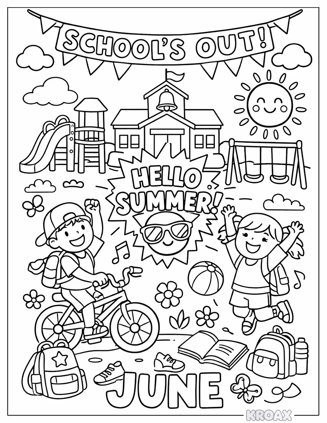 school s out adventure with friends printable coloring page