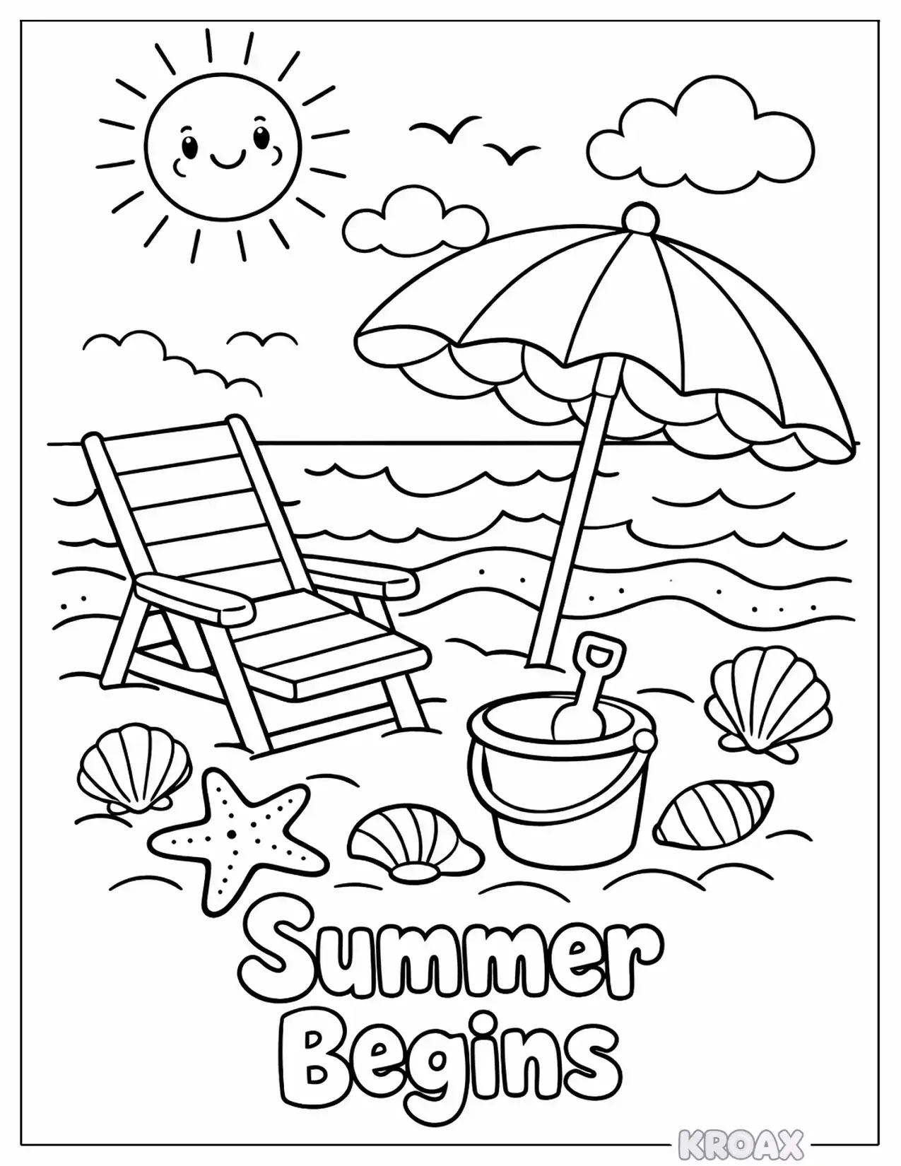summer begins beach day scene printable coloring page