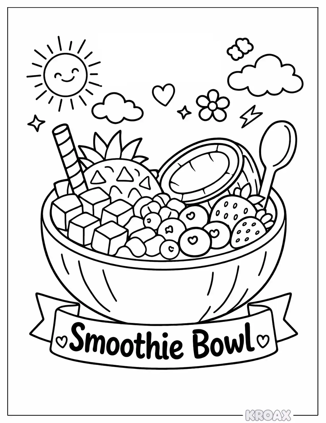 tropical fruit smoothie bowl printable coloring page