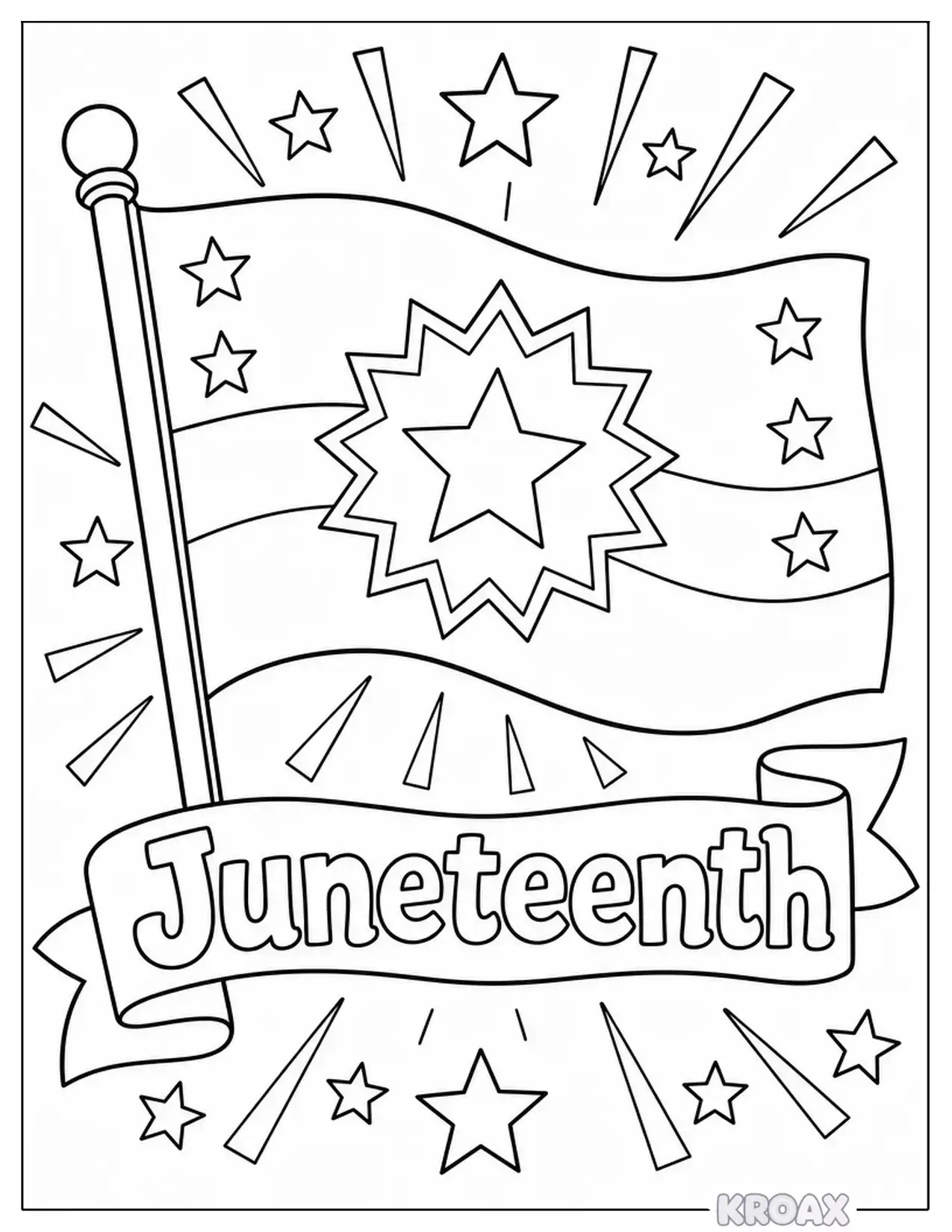 bold juneteenth flag and stars printable coloring page