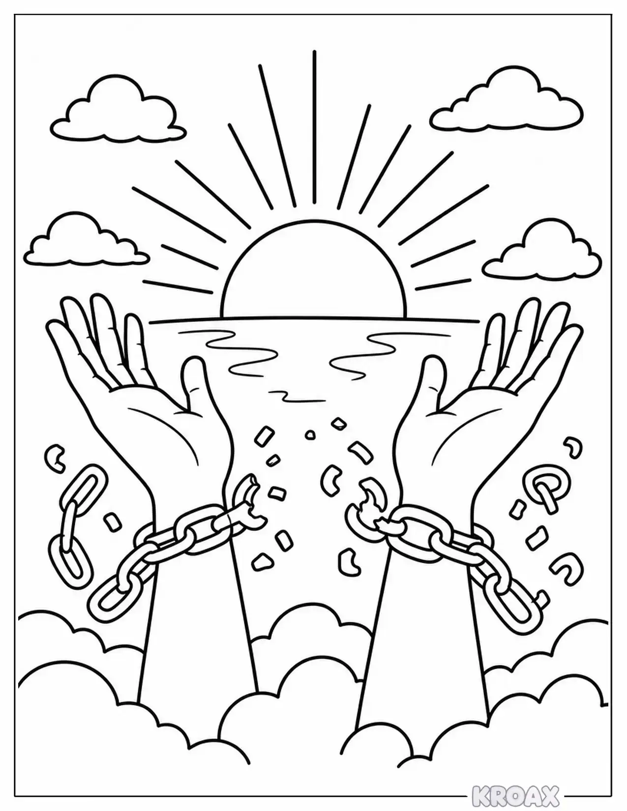 breaking free chains and rising sun printable coloring page