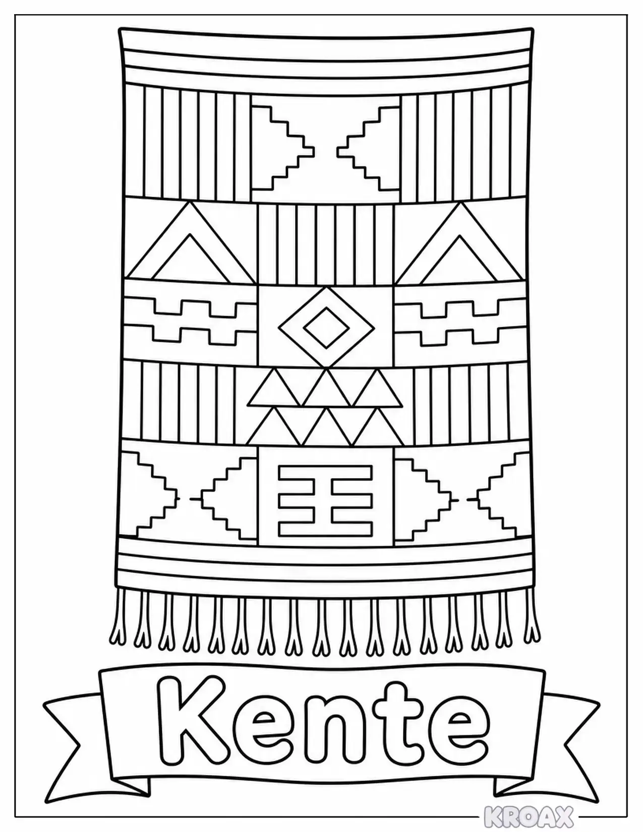 colorful kente cloth and traditional patterns printable coloring page