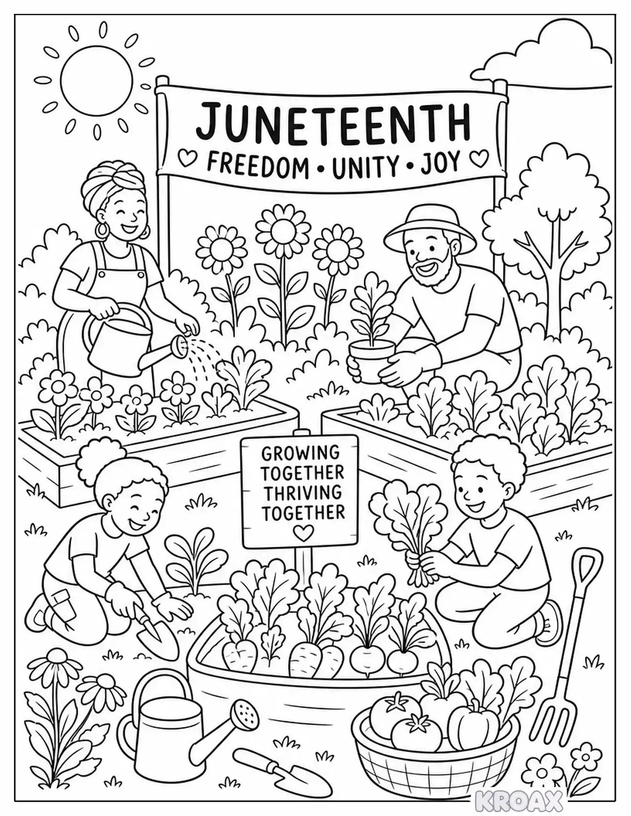 community garden blooming with joy outline printable coloring page