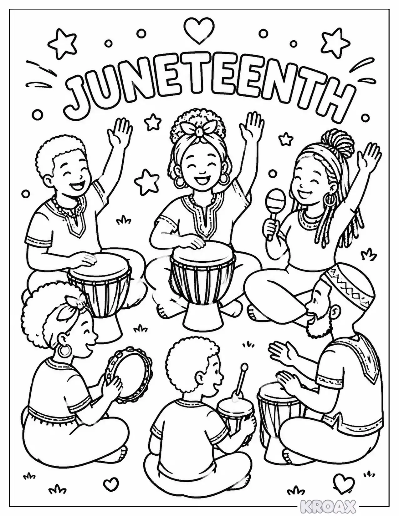 joyful community drumming circle celebration printable coloring page