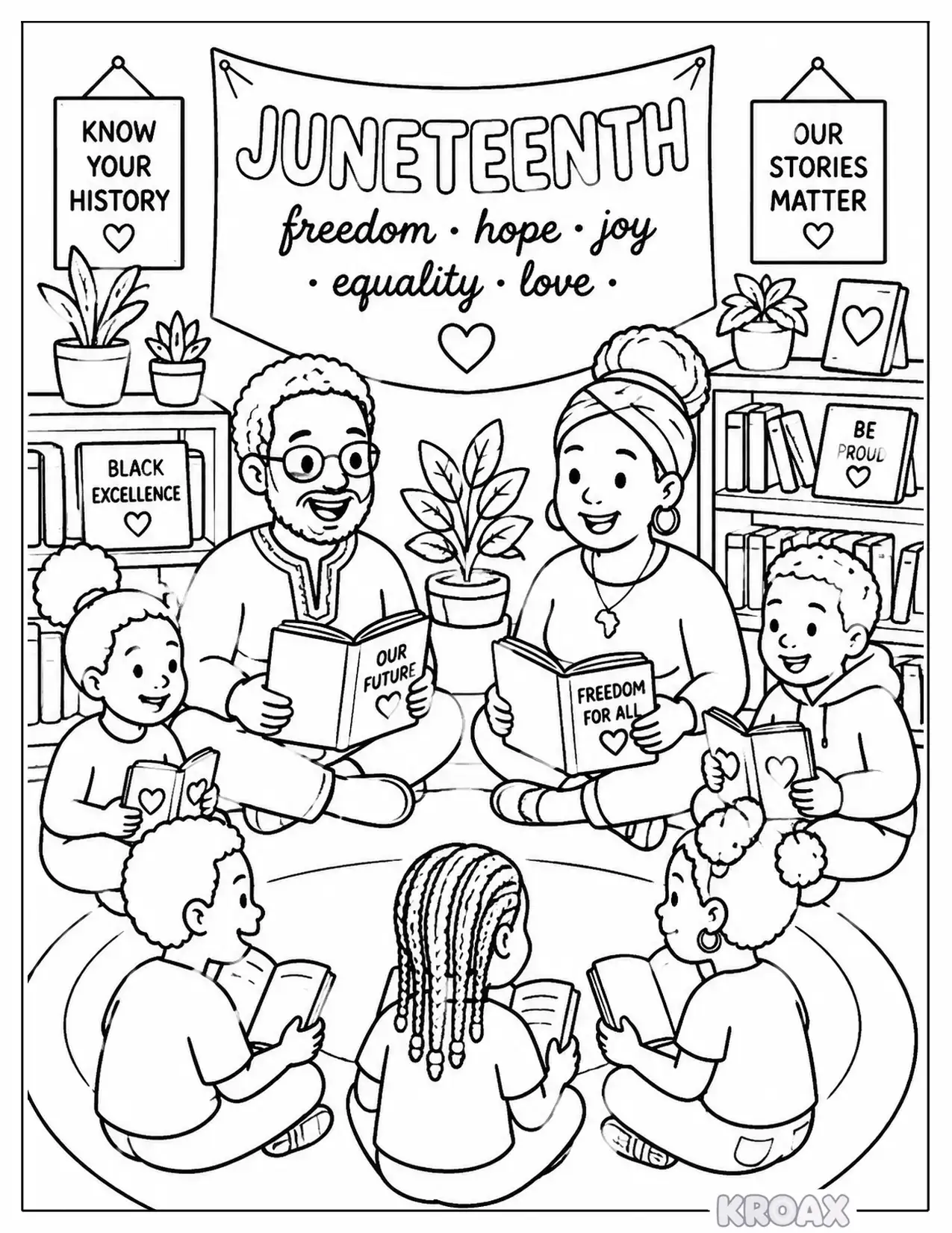 joyful community reading and learning together printable coloring page