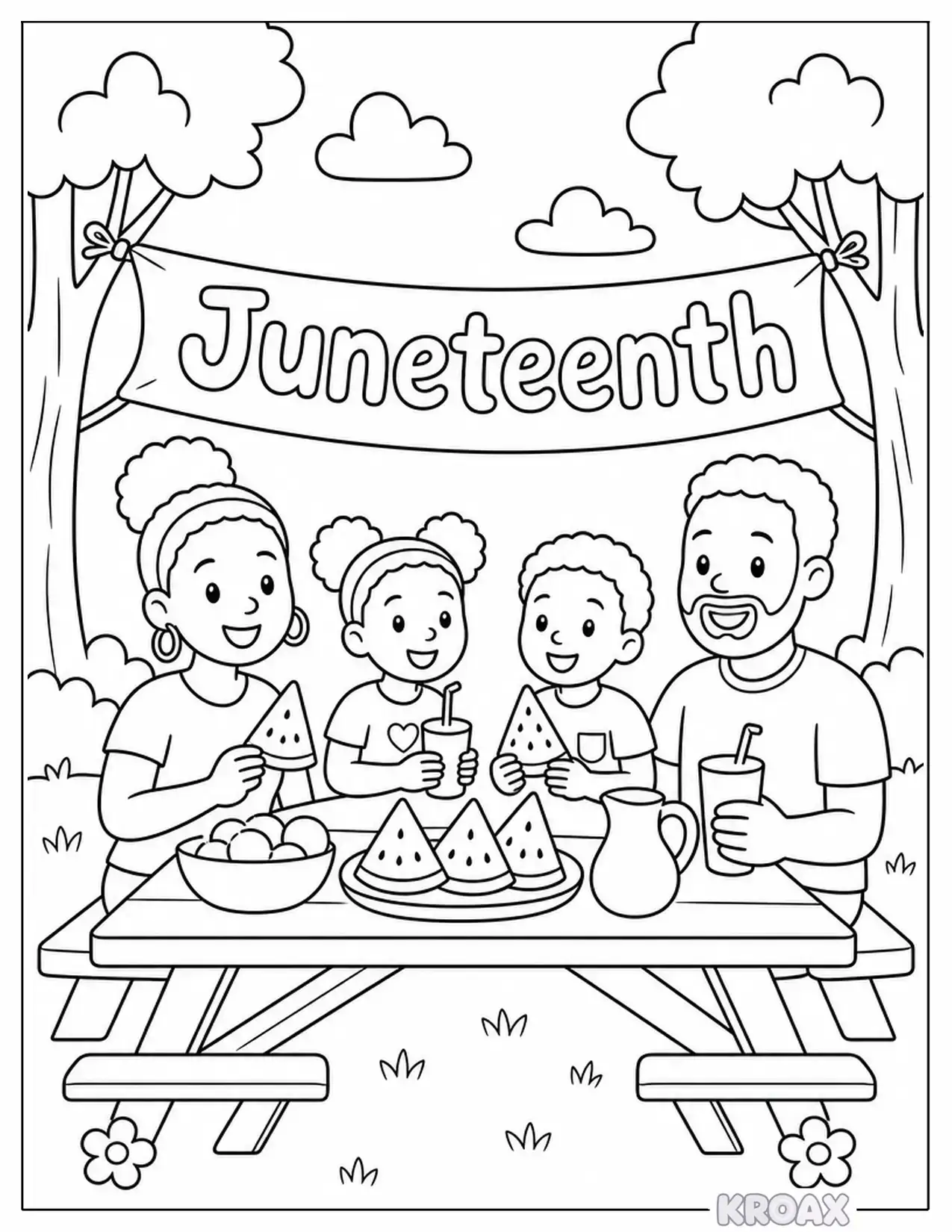 juneteenth family picnic celebration printable coloring page