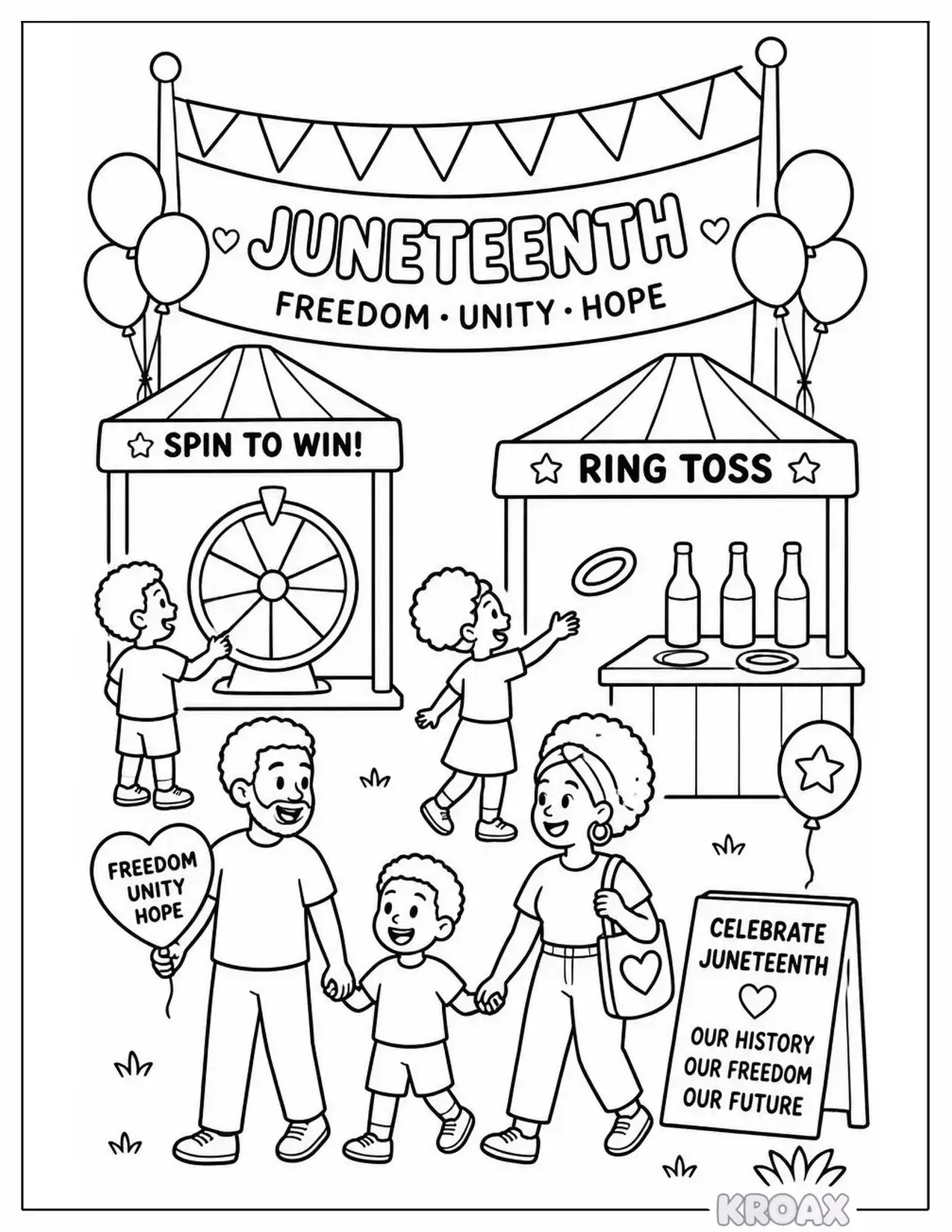 juneteenth freedom festival with carnival games printable coloring page