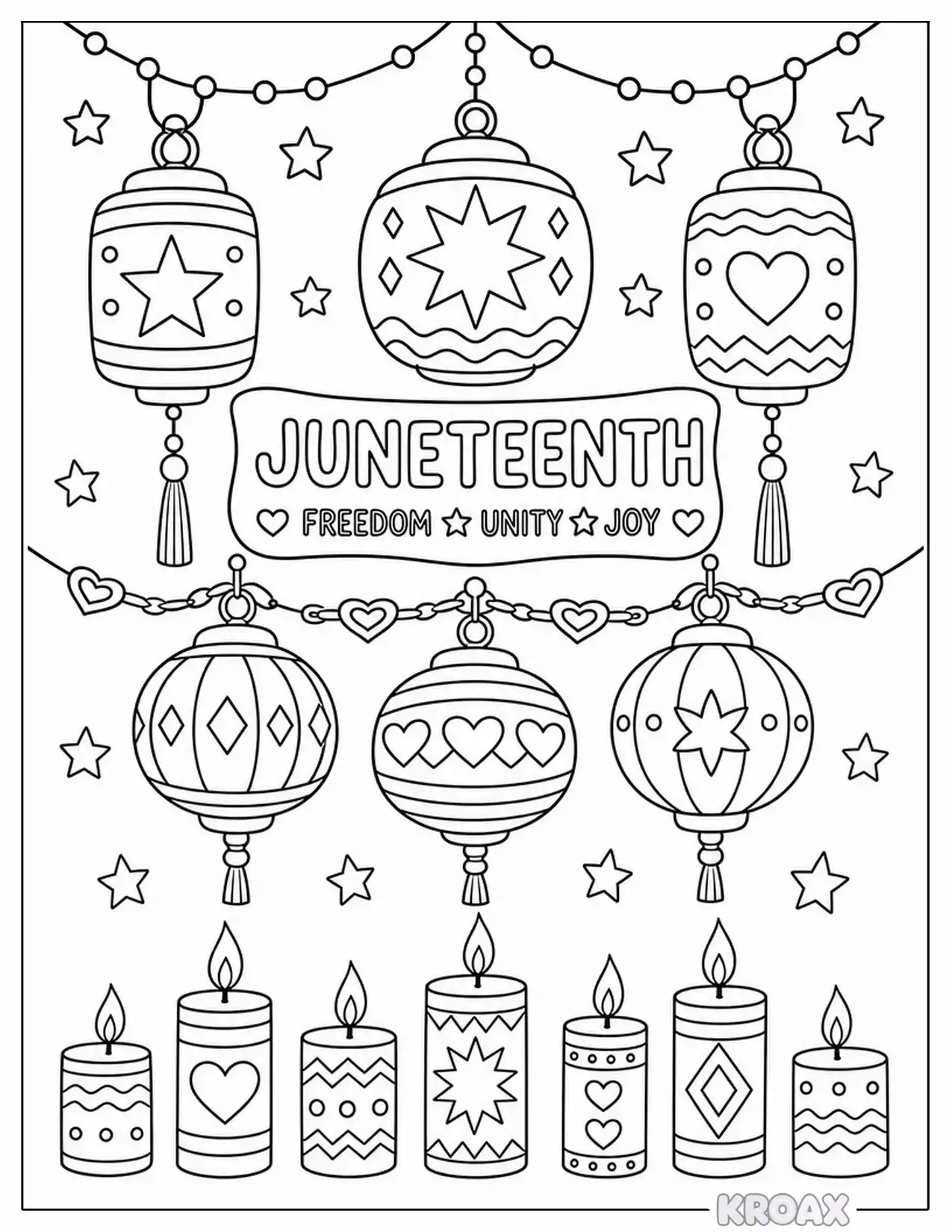 juneteenth freedom lanterns and lights printable coloring page