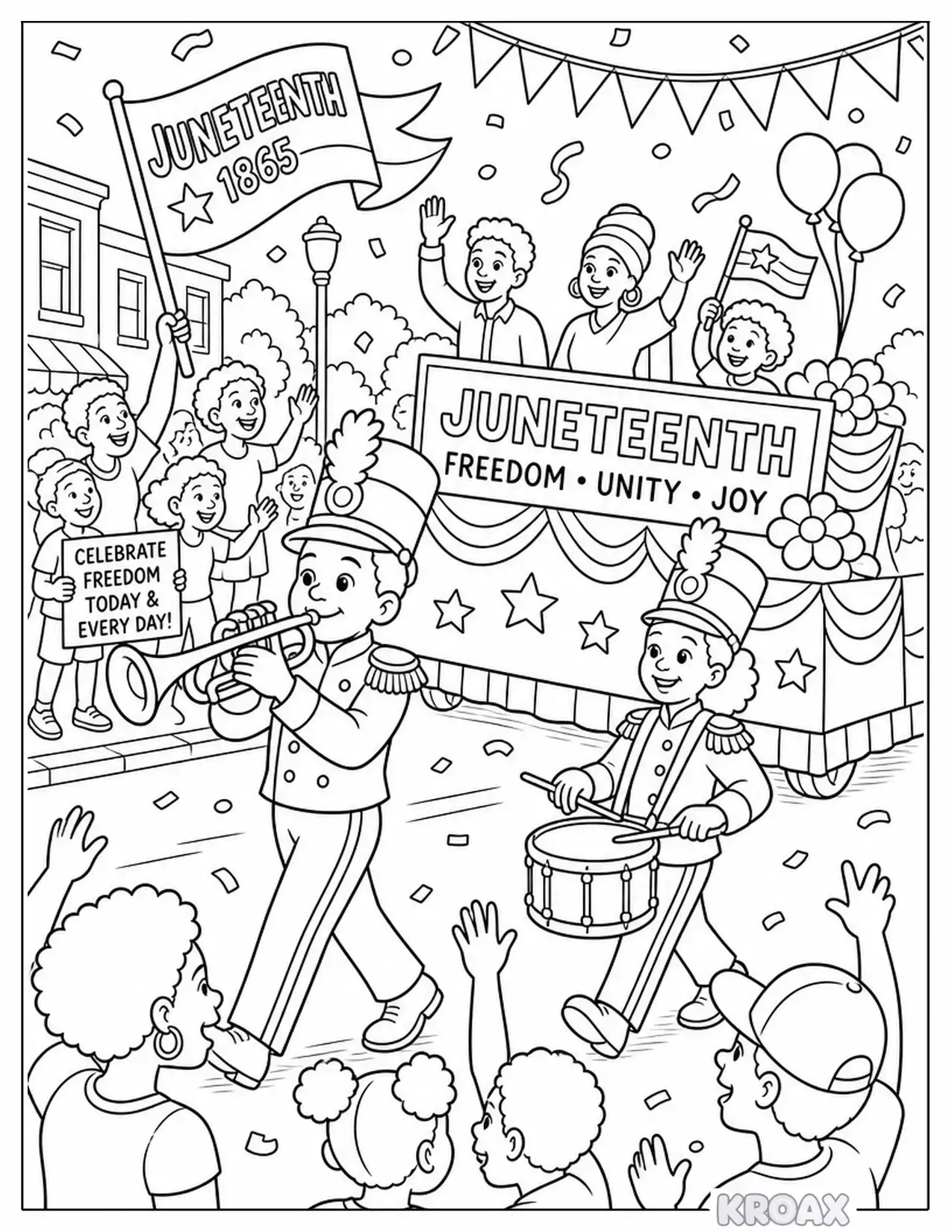 juneteenth parade with marching bands printable coloring page