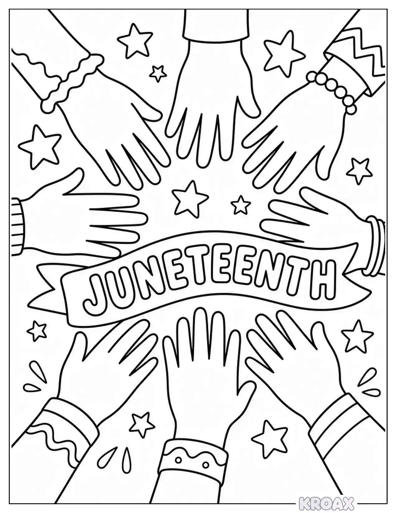 juneteenth unity hands reaching together printable coloring page