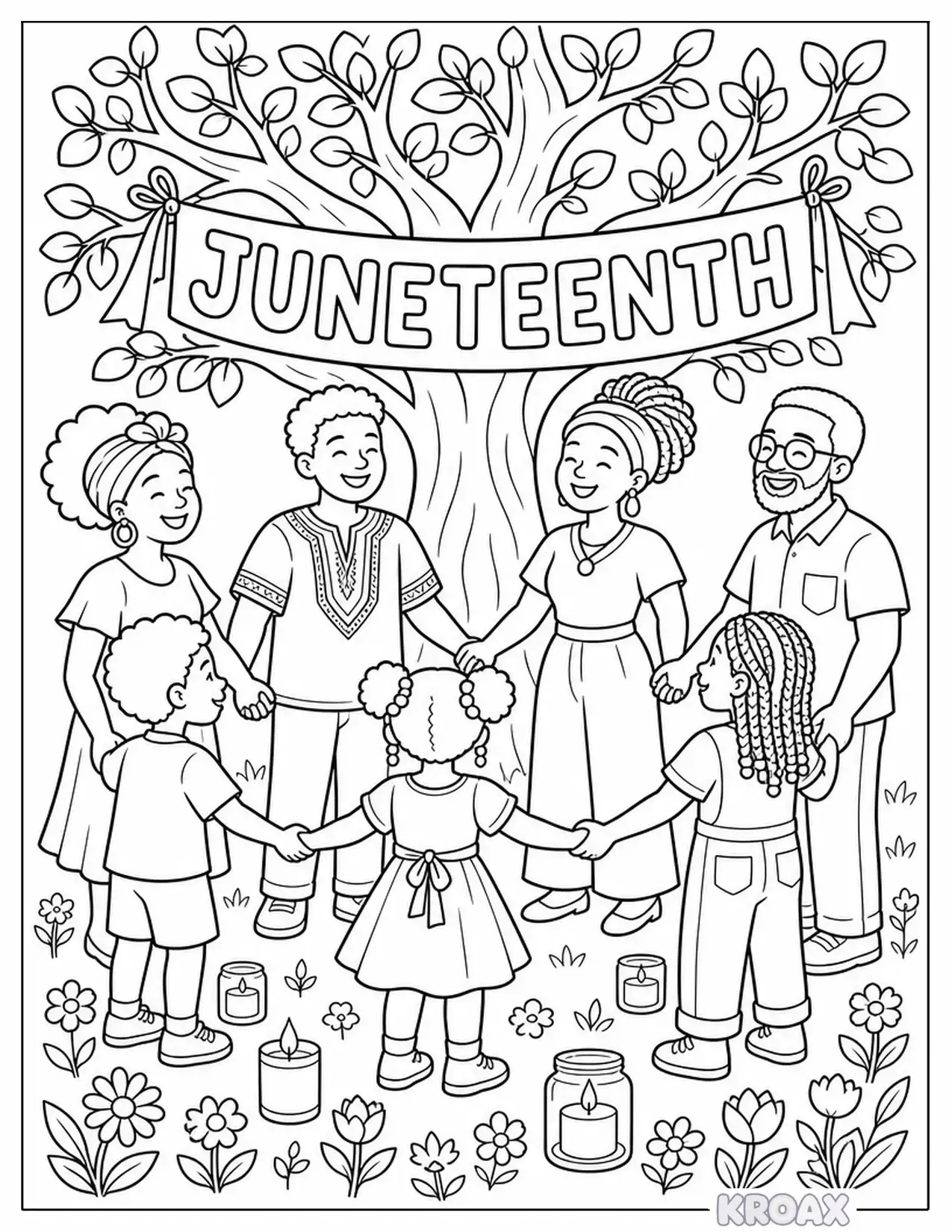 peaceful freedom day community gathering printable coloring page