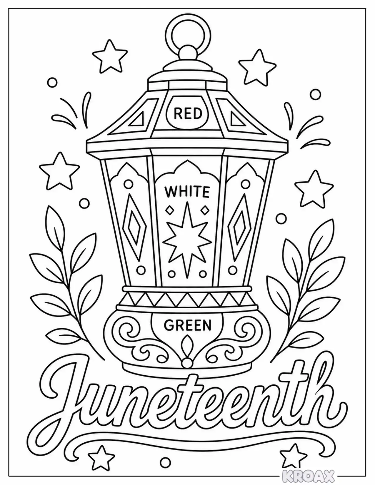 red white and green juneteenth lantern design printable coloring page