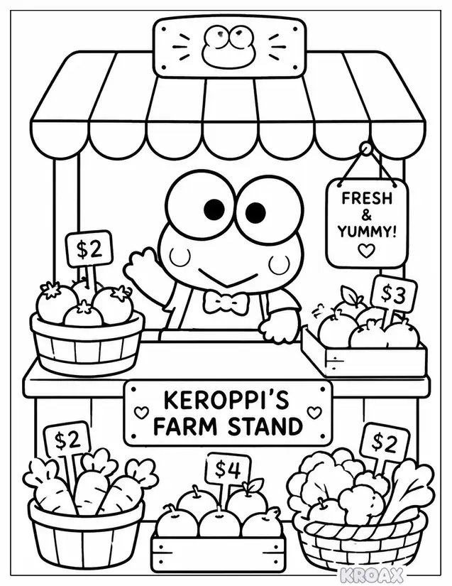keroppi at the market printable coloring page