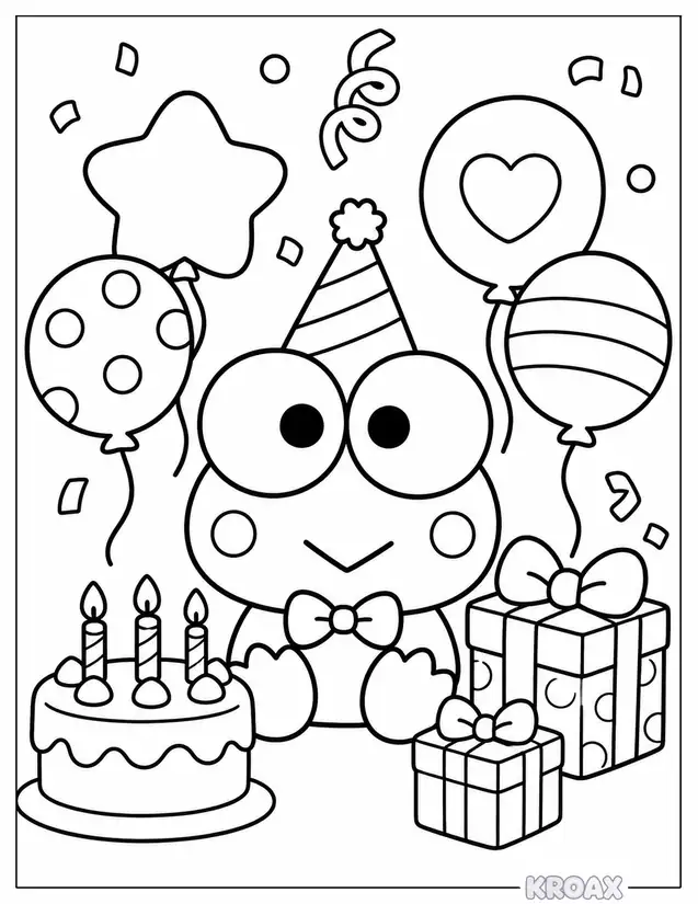 keroppi birthday party celebration printable coloring page
